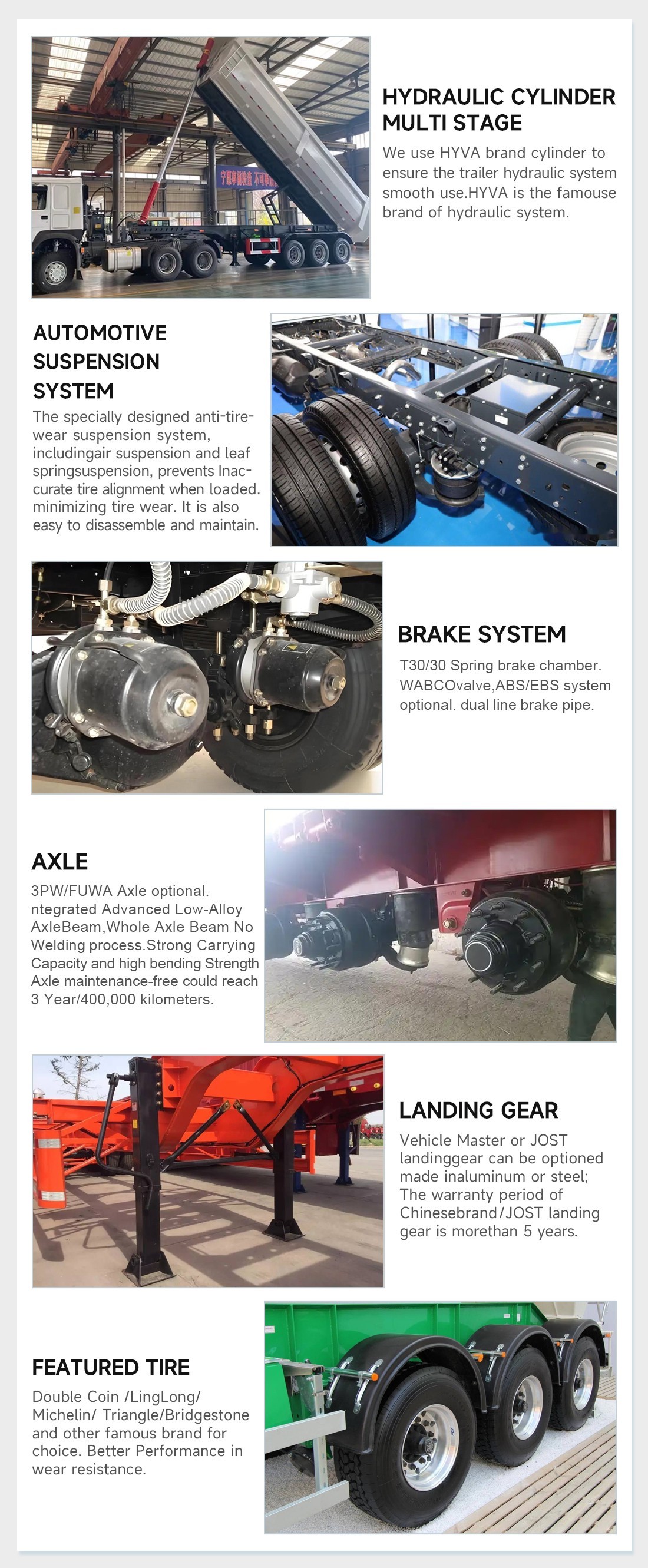 6 Axle Semi-Trailer Forward Sidewall Mounted Self-Dumping Rear Tipper Dump Semi Trailer