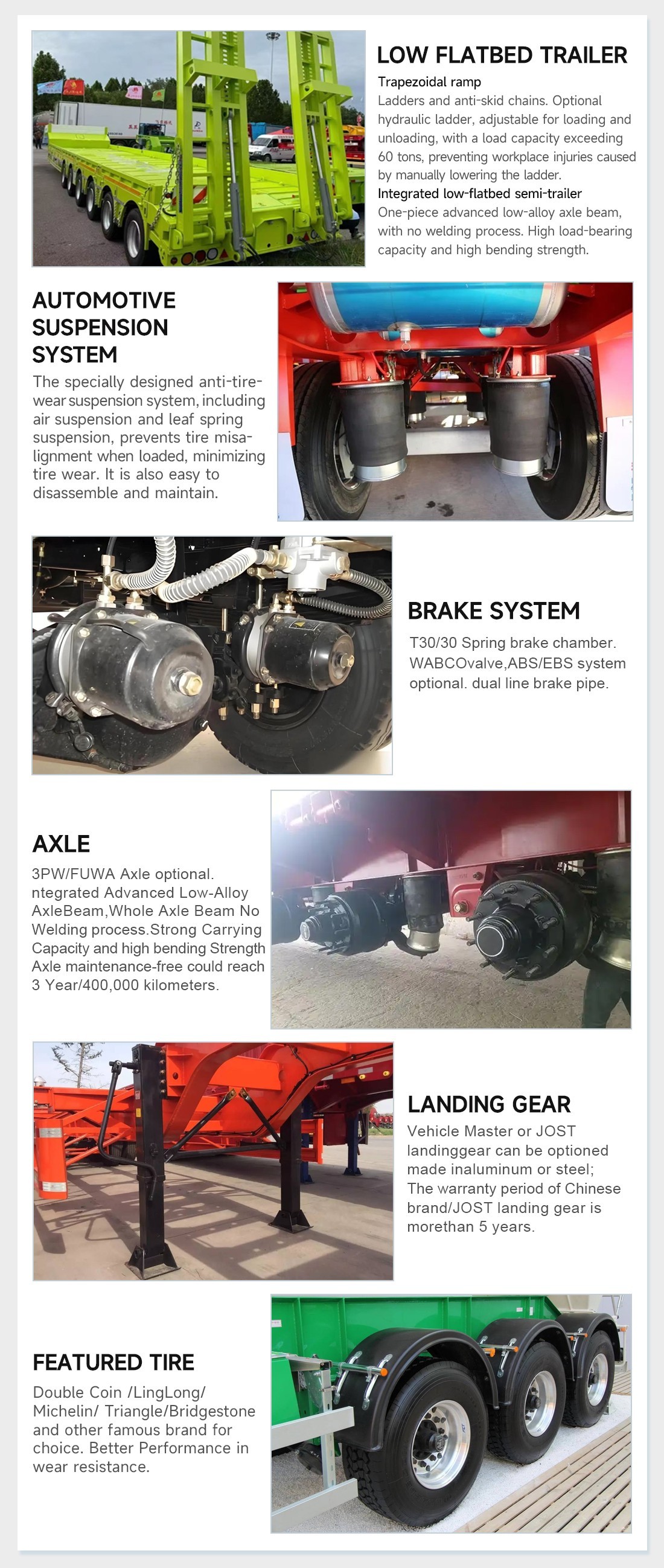 6 Axle 120 Tons Heavy Duty Lowboy Loader Low Bed Semi Trailer with Double Section Hydraulic Ladder
