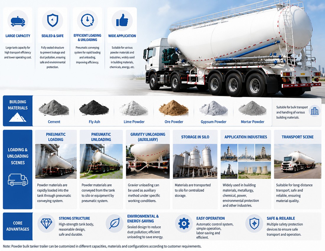 5bdecd9f248320bd1a81ec695719eff6 Heavy Duty 40CBM Bulk Cement Transport Truck Bulk Powder Tanker Truck