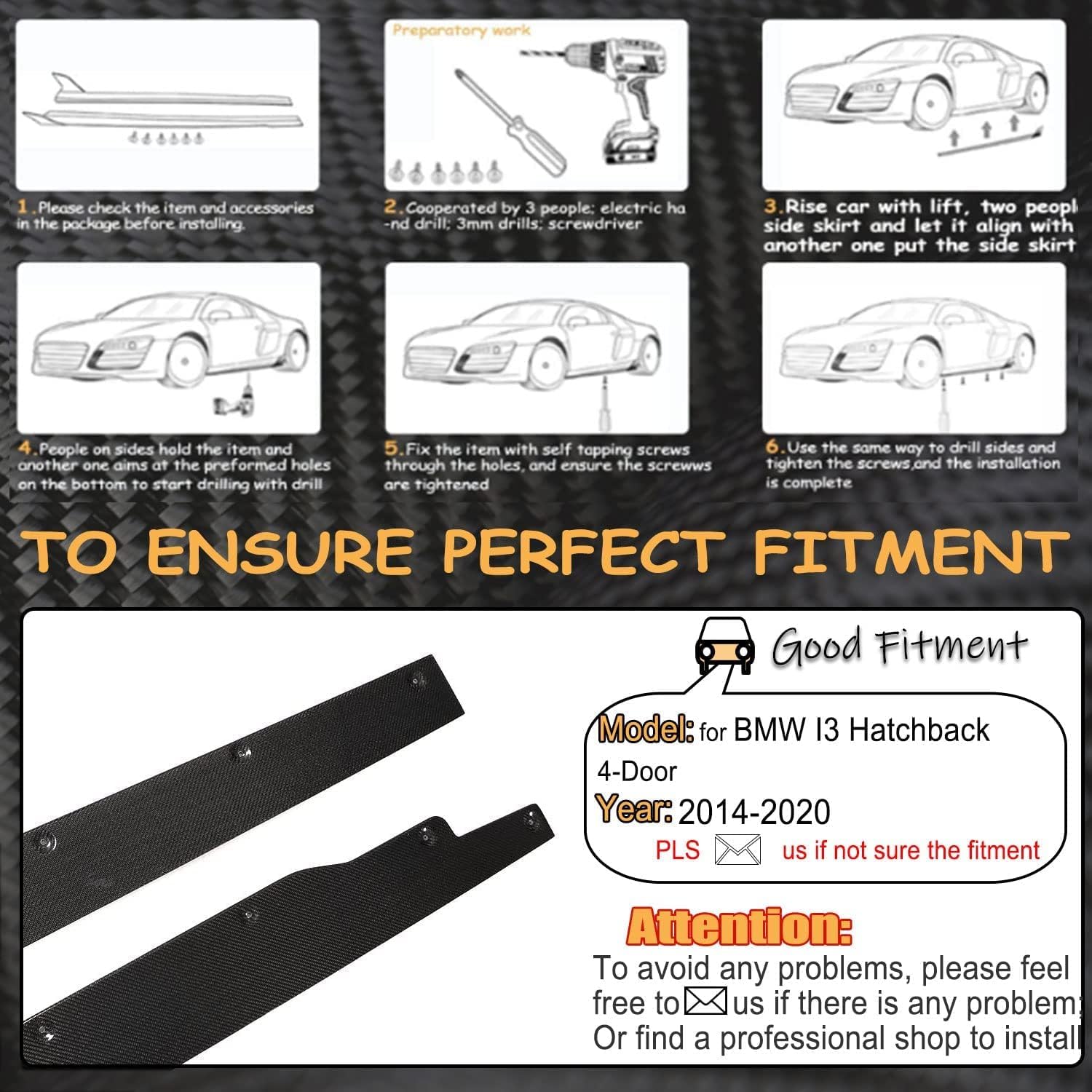 Car Side Skirt for BMW I3 Hatchback 4-Door 2014-2020