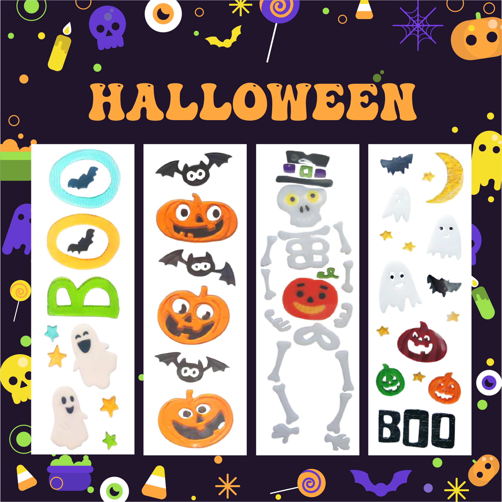 Adhesivos de gel para ventanas de Halloween fantasma calabaza murciélago bruja gato Boo sangre pegatinas decorativas para decoraciones de ventanas de Halloween en el hogar y fiestas