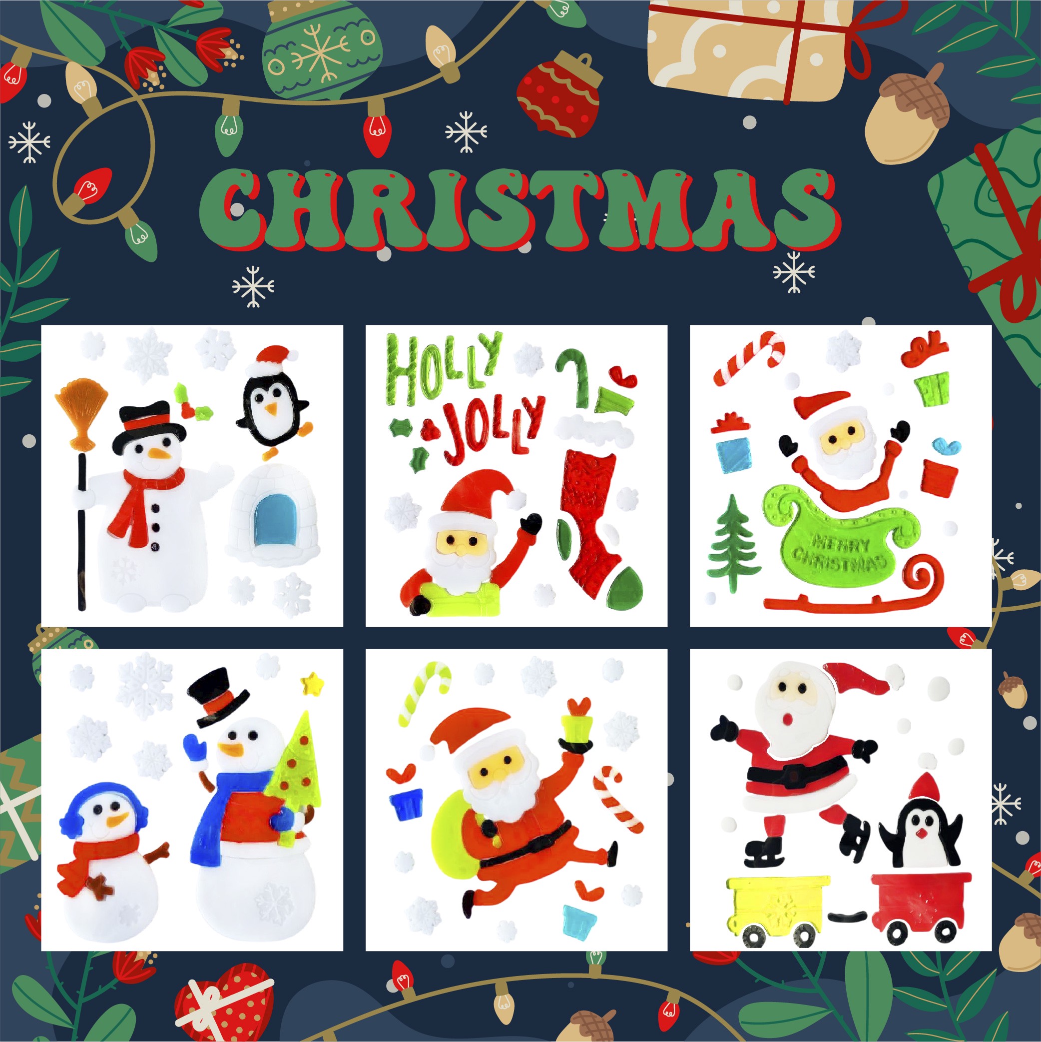 Adhesivos de gel para ventanas de Navidad - Pegatinas de ventana navideñas de Papá Noel, muñeco de nieve, copo de nieve, pingüino, árbol de Navidad y regalo para niños Adhesivos de gel para ventanas de Navidad - Pegatinas de ventana navideñas de Papá Noel, muñeco de nieve, copo de nieve, pingüino, árbol de Navidad y regalo para niños