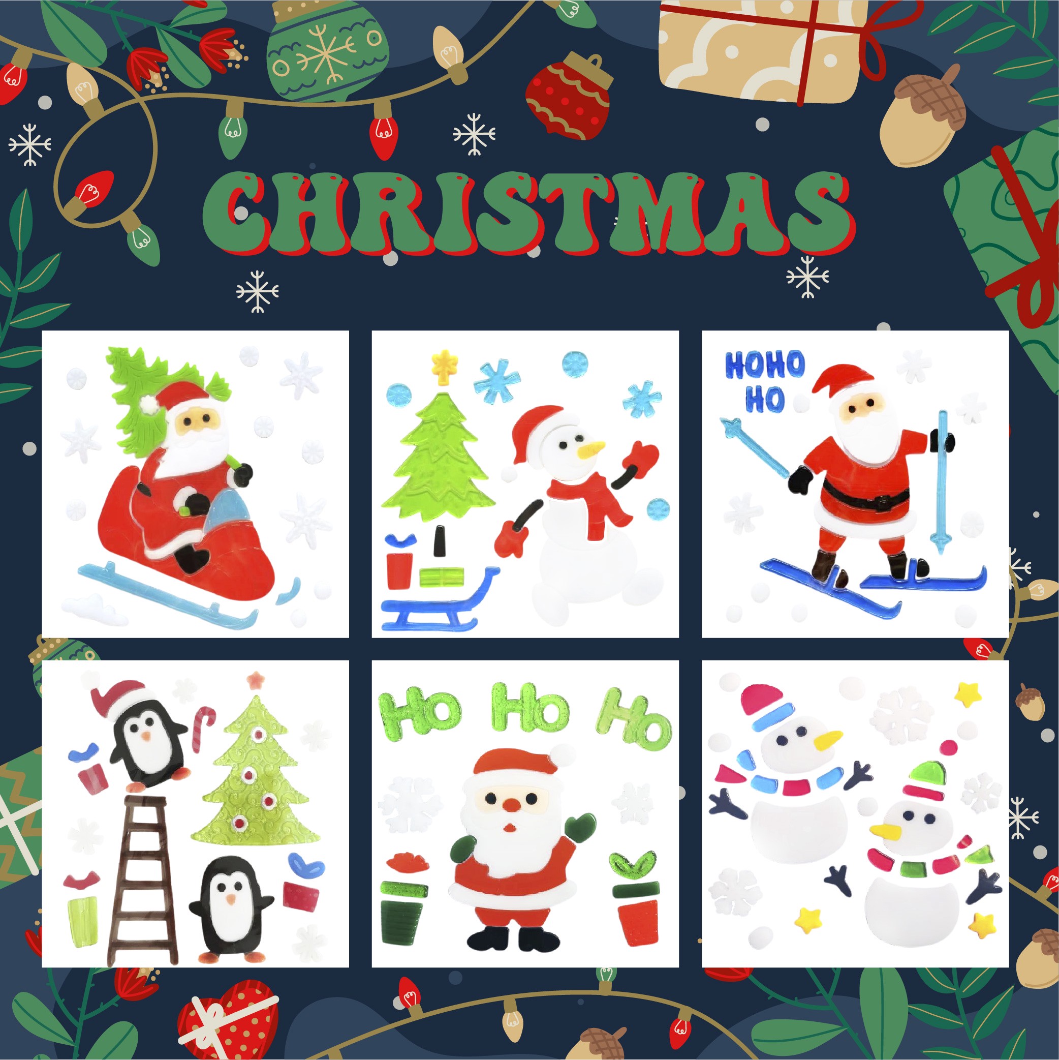 Adhesivos de gel para ventanas de Navidad - Pegatinas de ventana navideñas de Papá Noel, muñeco de nieve, copo de nieve, pingüino, árbol de Navidad y regalo para niños Adhesivos de gel para ventanas de Navidad - Pegatinas de ventana navideñas de Papá Noel, muñeco de nieve, copo de nieve, pingüino, árbol de Navidad y regalo para niños