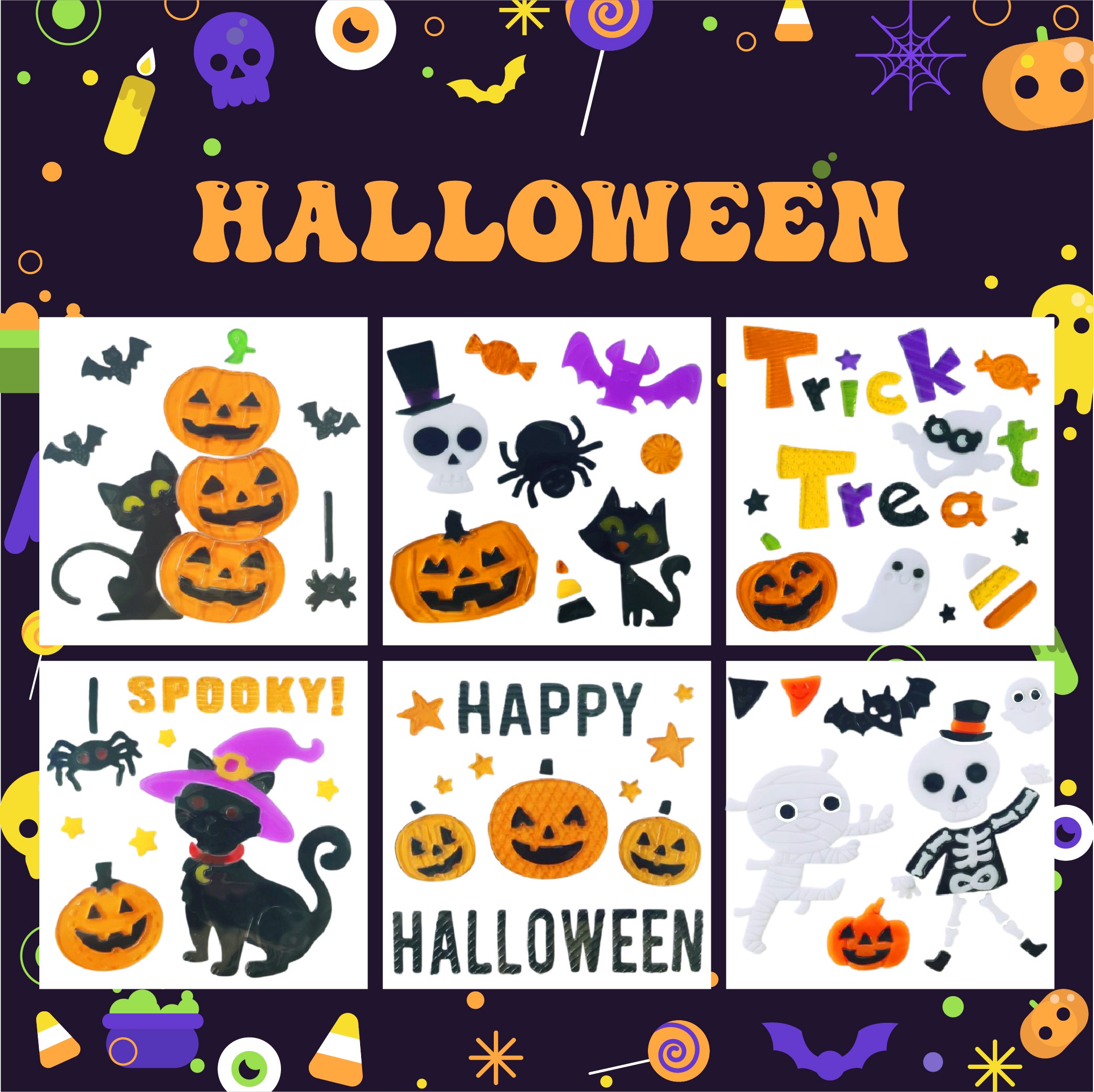 Adhesivos de gel para ventanas de Halloween fantasma calabaza murciélago bruja gato Boo sangre pegatinas decorativas para decoraciones de ventanas de Halloween en el hogar y fiestas