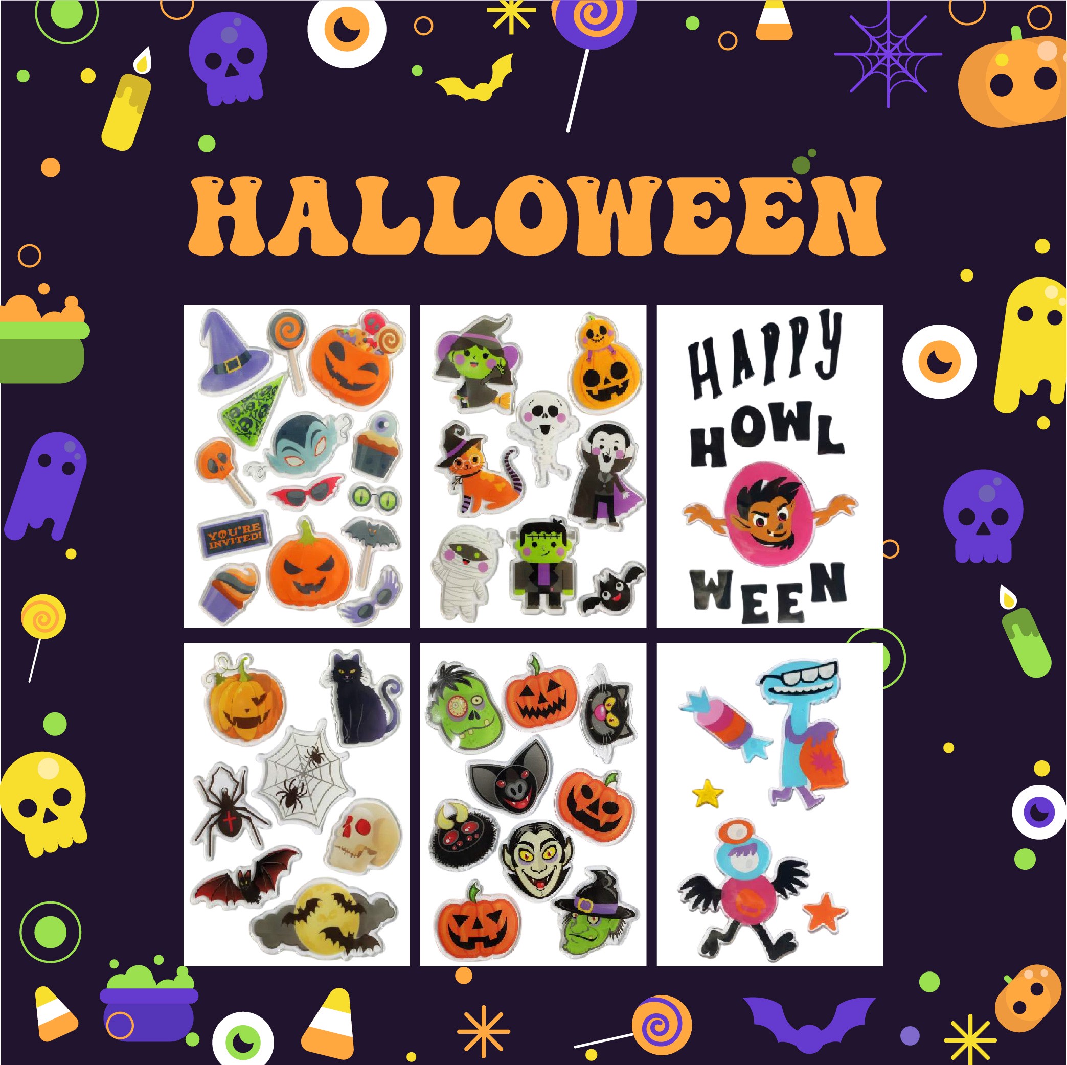 Adhesivos de gel para ventanas de Halloween fantasma calabaza murciélago bruja gato Boo sangre pegatinas decorativas para decoraciones de ventanas de Halloween en el hogar y fiestas
