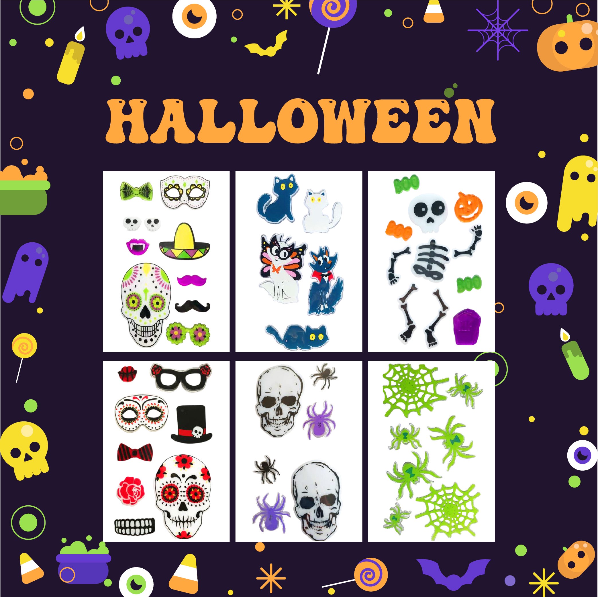 Adhesivos de gel para ventanas de Halloween fantasma calabaza murciélago bruja gato Boo sangre pegatinas decorativas para decoraciones de ventanas de Halloween en el hogar y fiestas