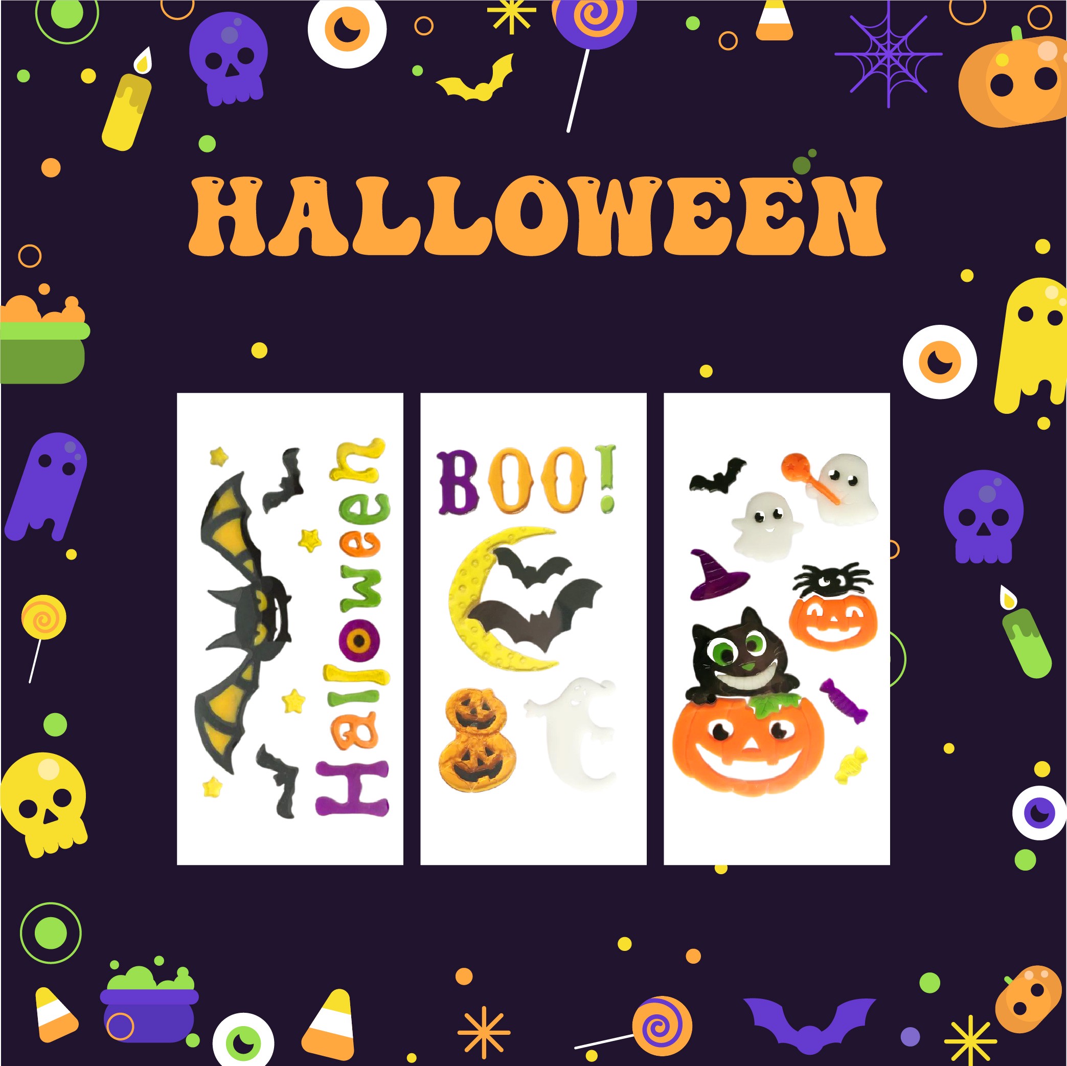 Adhesivos de gel para ventanas de Halloween fantasma calabaza murciélago bruja gato Boo sangre pegatinas decorativas para decoraciones de ventanas de Halloween en el hogar y fiestas