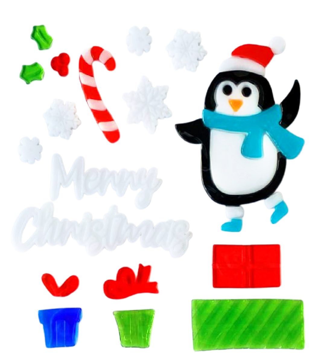 Adhesivos de gel para ventanas de Navidad - Pegatinas de ventana navideñas de Papá Noel, muñeco de nieve, copo de nieve, pingüino, árbol de Navidad y regalo para niños