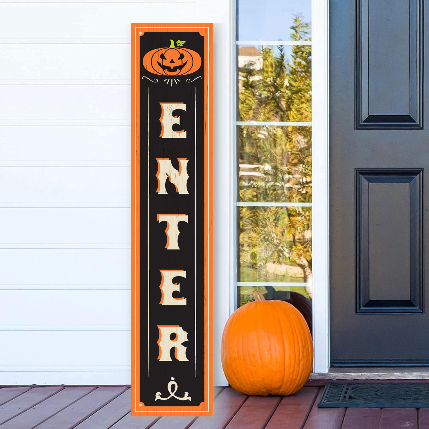 Letrero de Halloween Letrero espeluznante de Halloween para porche Letrero vertical de madera para porche para decoraciones de puerta, Letrero colgante de pared estilo rústico para decoración de hogar exterior jardín