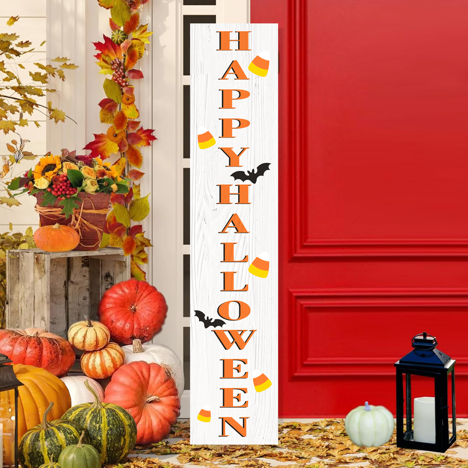 Letrero de Halloween Letrero espeluznante de Halloween para porche Letrero vertical de madera para porche para decoraciones de puerta, Letrero colgante de pared estilo rústico para decoración de hogar exterior jardín