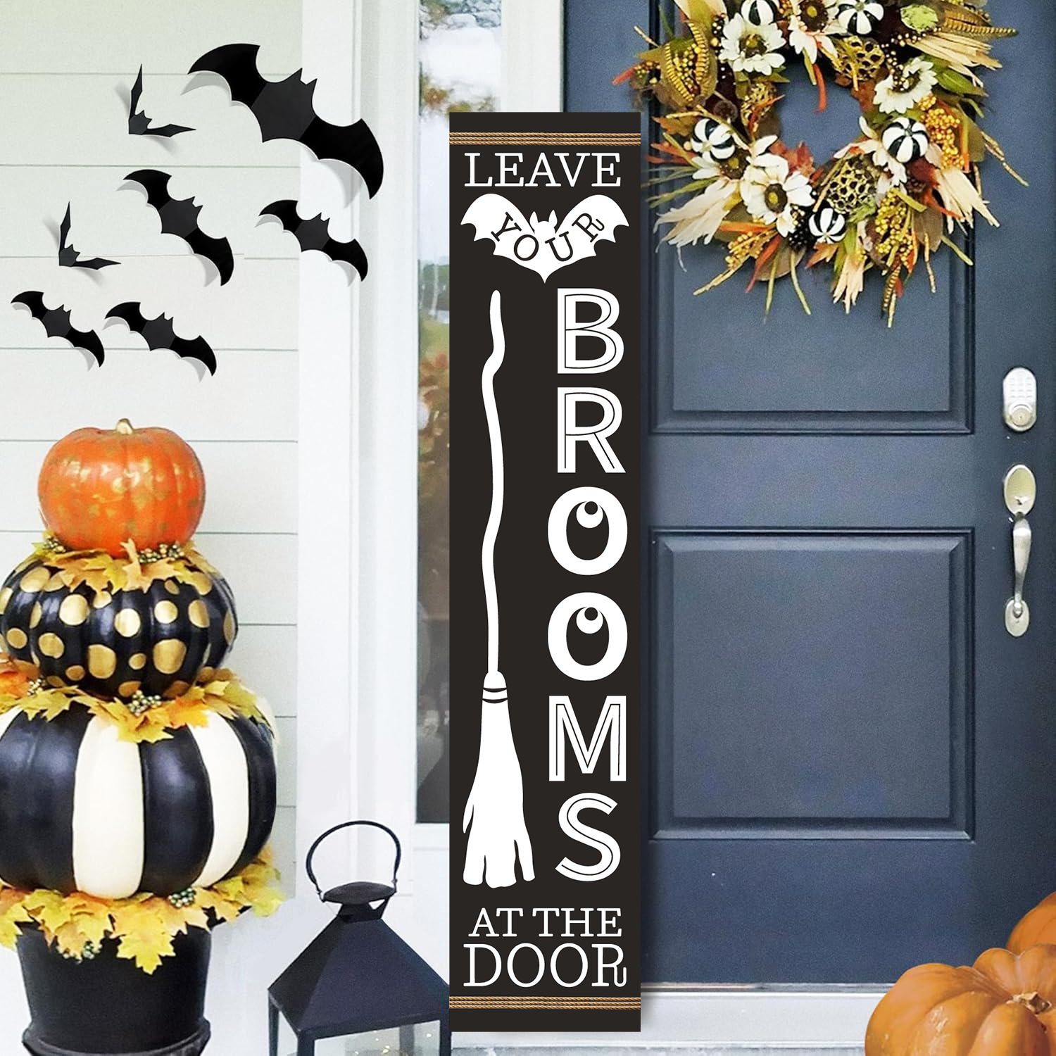 Letrero de Halloween Letrero espeluznante de Halloween para porche Letrero vertical de madera para porche para decoraciones de puerta, Letrero colgante de pared estilo rústico para decoración de hogar exterior jardín