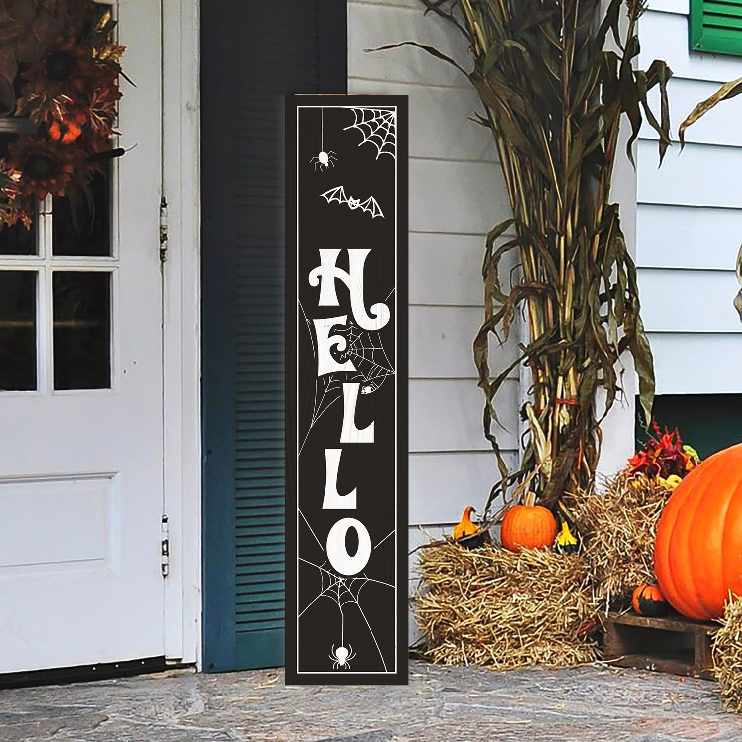 Letrero de Halloween Letrero espeluznante de Halloween para porche Letrero vertical de madera para porche para decoraciones de puerta, Letrero colgante de pared estilo rústico para decoración de hogar exterior jardín