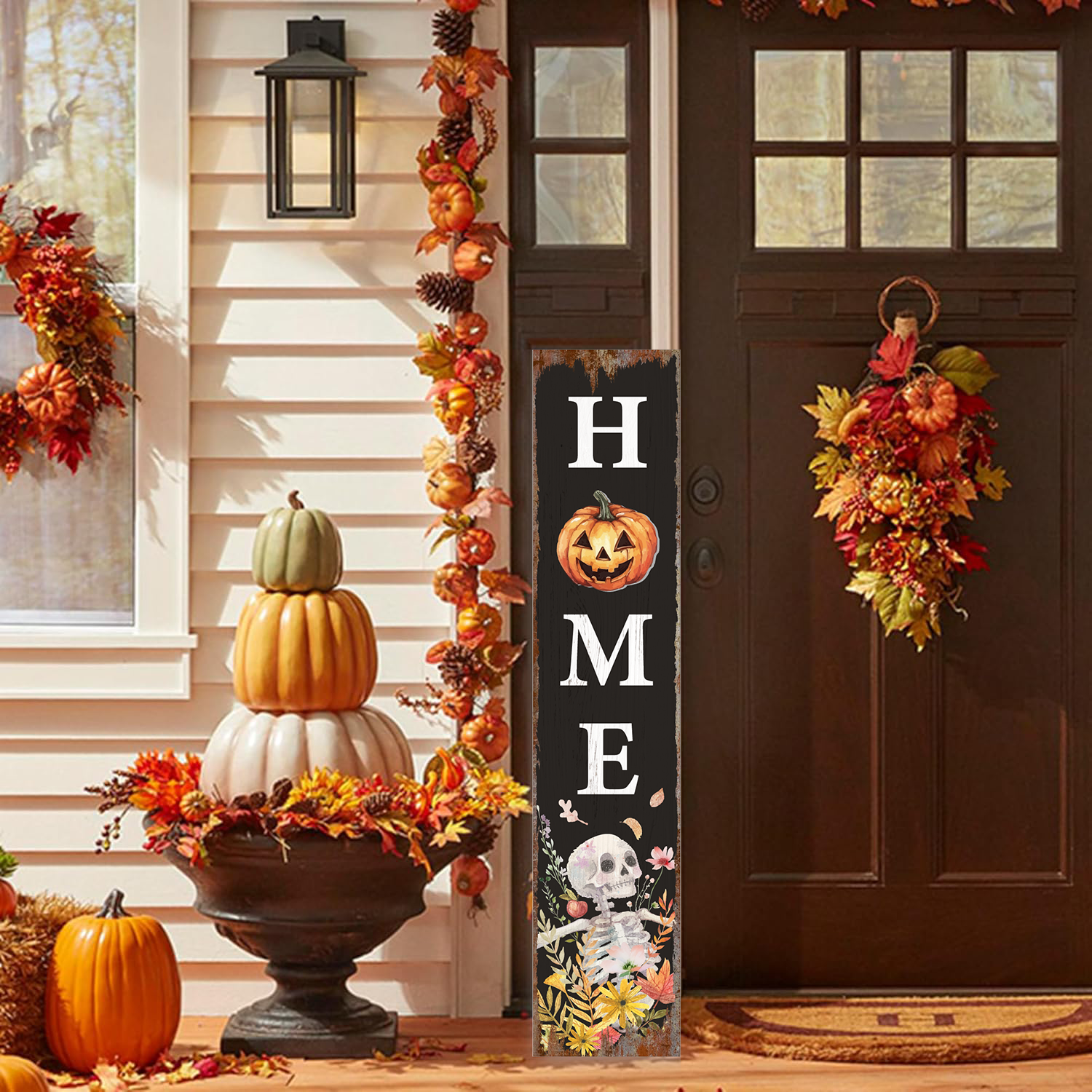 Letrero de Halloween Letrero espeluznante de Halloween para porche Letrero vertical de madera para porche para decoraciones de puerta, Letrero colgante de pared estilo rústico para decoración de hogar exterior jardín