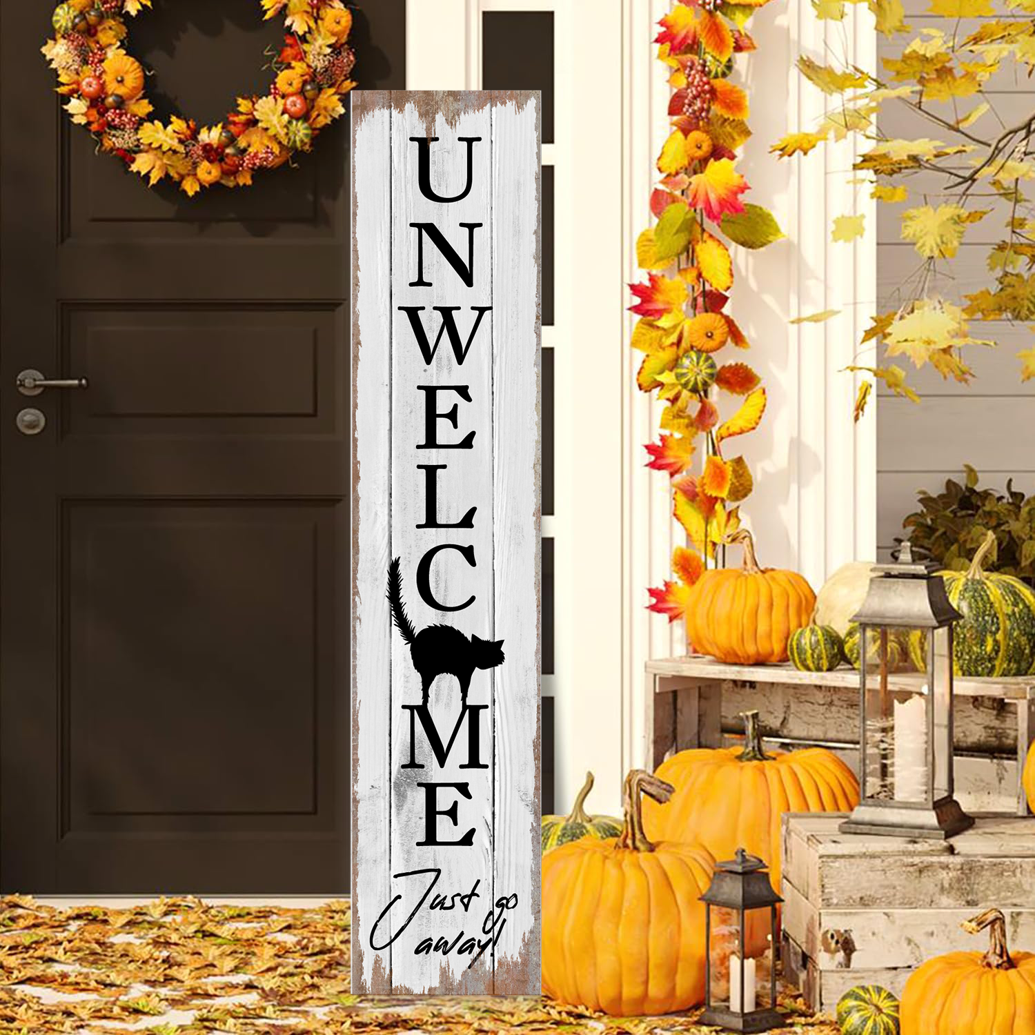 Letrero de Halloween Letrero espeluznante de Halloween para porche Letrero vertical de madera para porche para decoraciones de puerta, Letrero colgante de pared estilo rústico para decoración de hogar exterior jardín