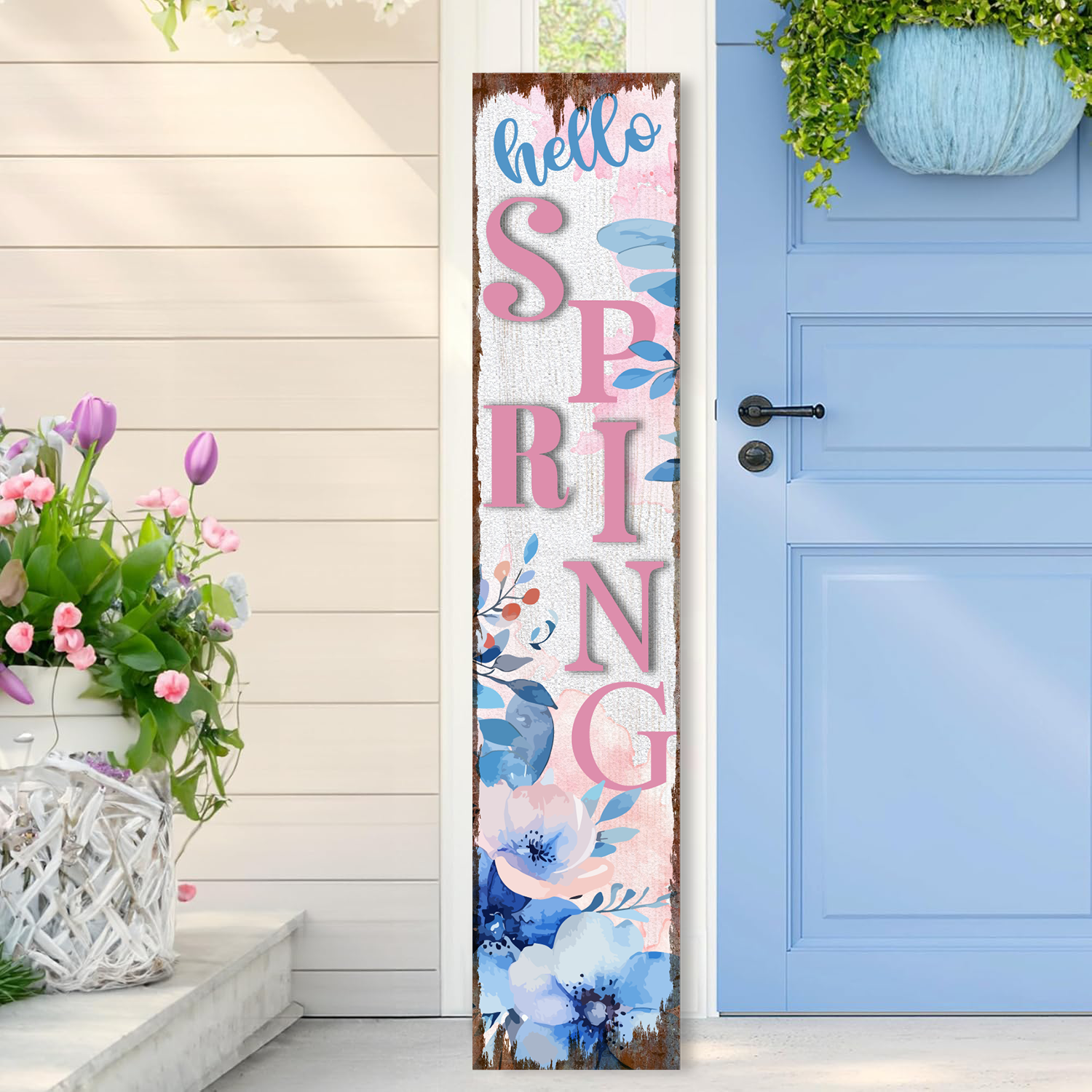 Decoración grande vertical de madera para porche Aquí crece el amor, letrero de bienvenida de pie para jardín, letrero decorativo para jardín, letrero de bienvenida para pared para patio, porche, decoración de puerta de casa de campo