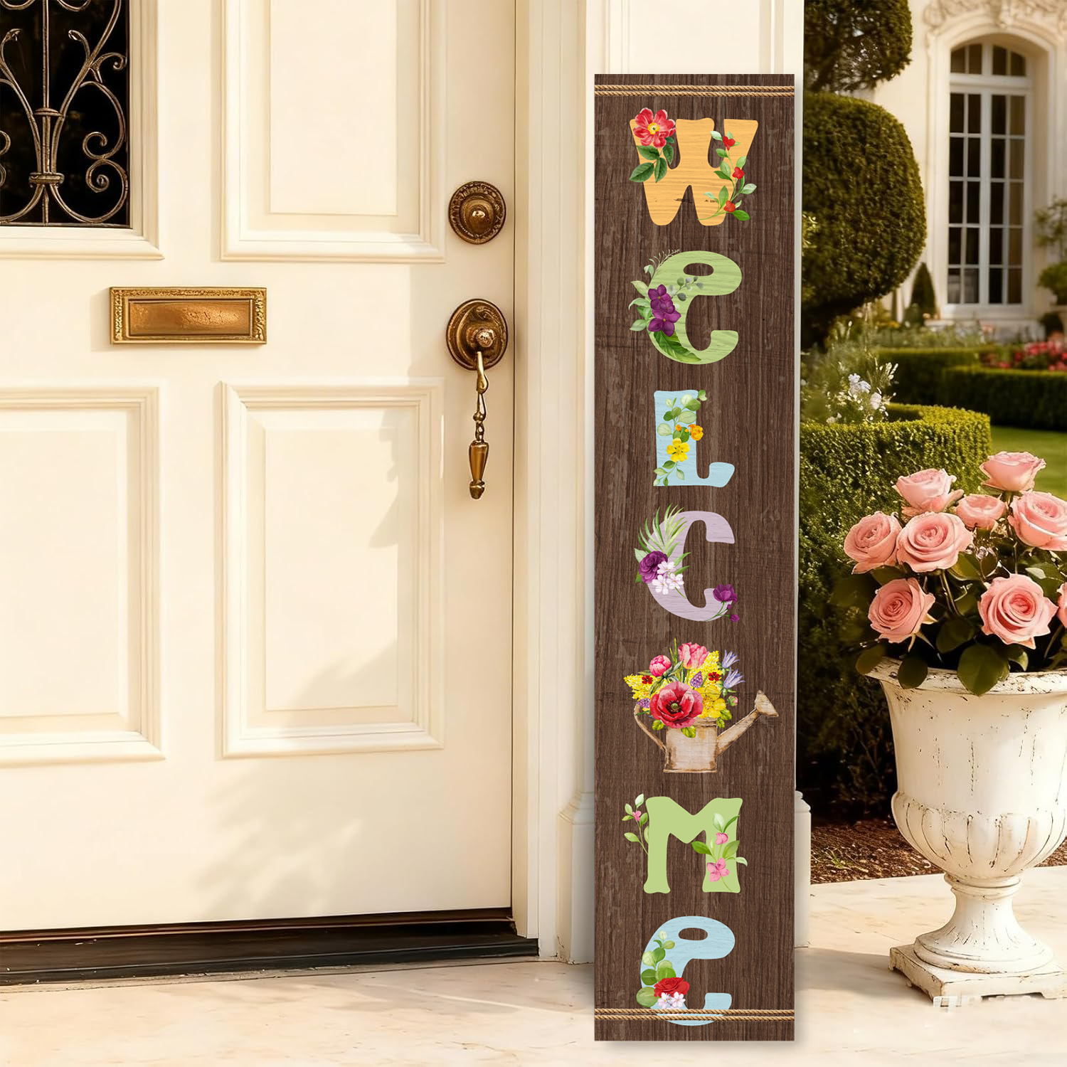 Decoración grande vertical de madera para porche Aquí crece el amor, letrero de bienvenida de pie para jardín, letrero decorativo para jardín, letrero de bienvenida para pared para patio, porche, decoración de puerta de casa de campo