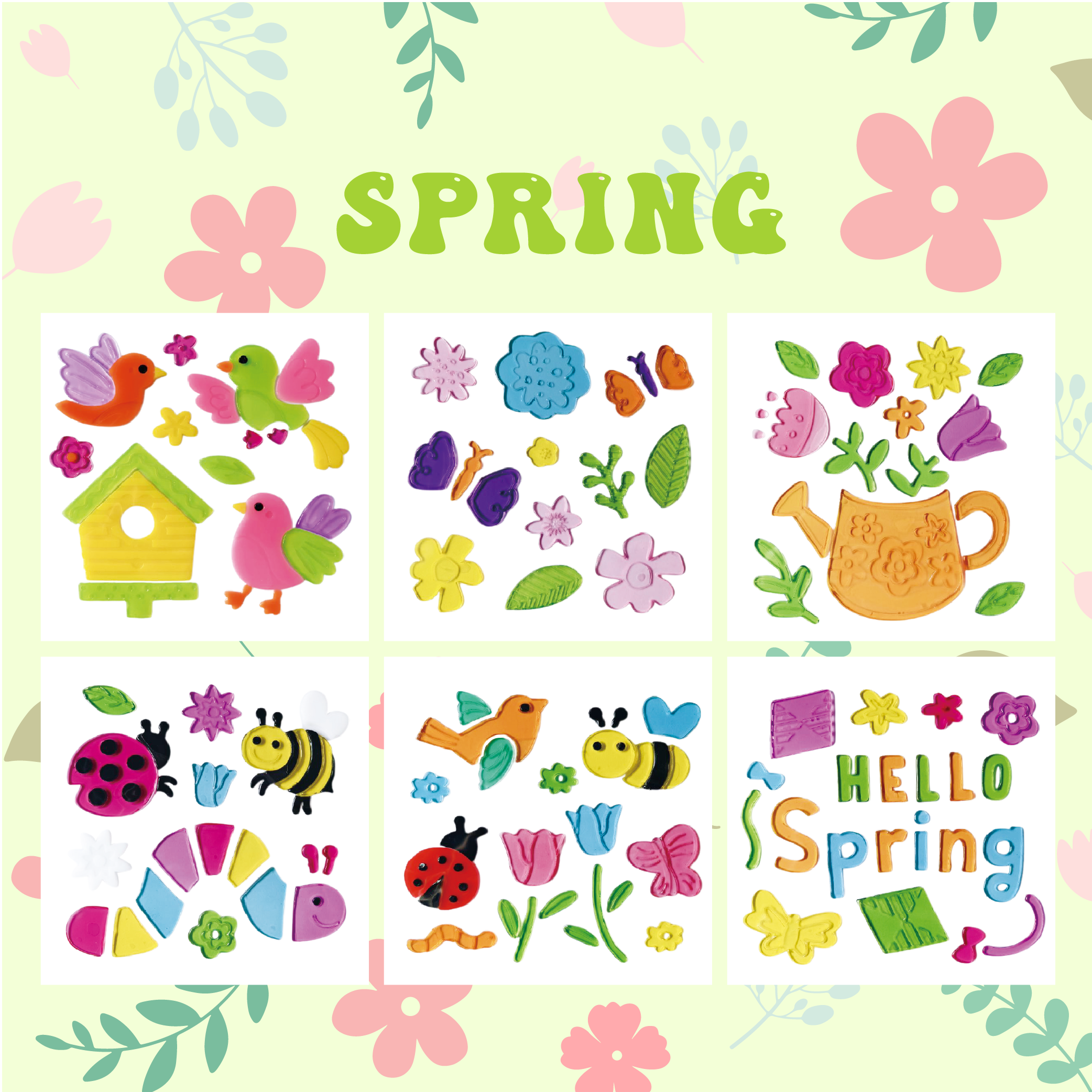 Pegatinas de gel para ventanas personalizadas OEM/ODM para las cuatro estaciones, con diseño y tamaño personalizados para primavera, Pascua, San Valentín, San Patricio, Halloween, Acción de Gracias, otoño, Navidad y decoración del hogar.