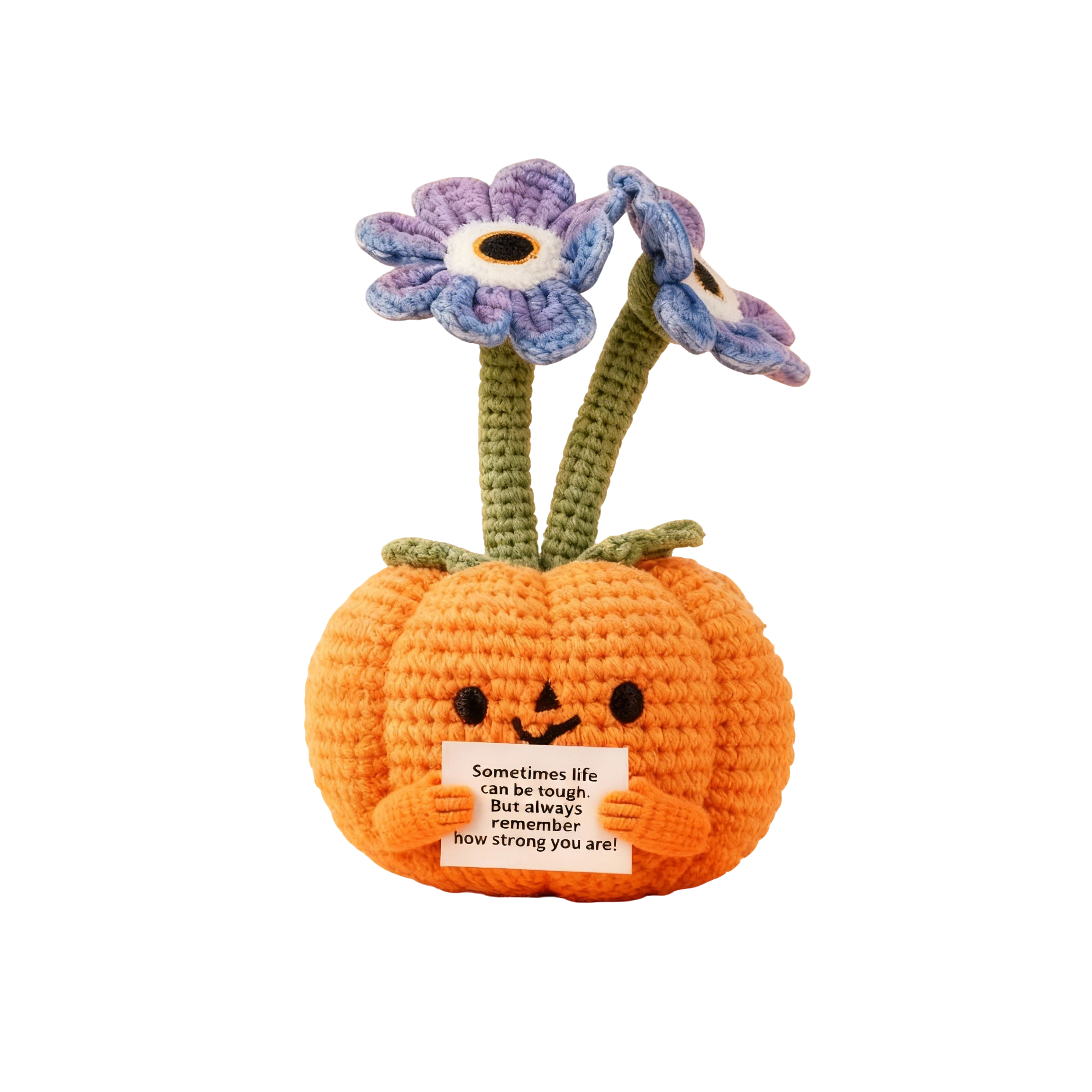 Calabaza de peluche hecha a mano a ganchillo con flores, 