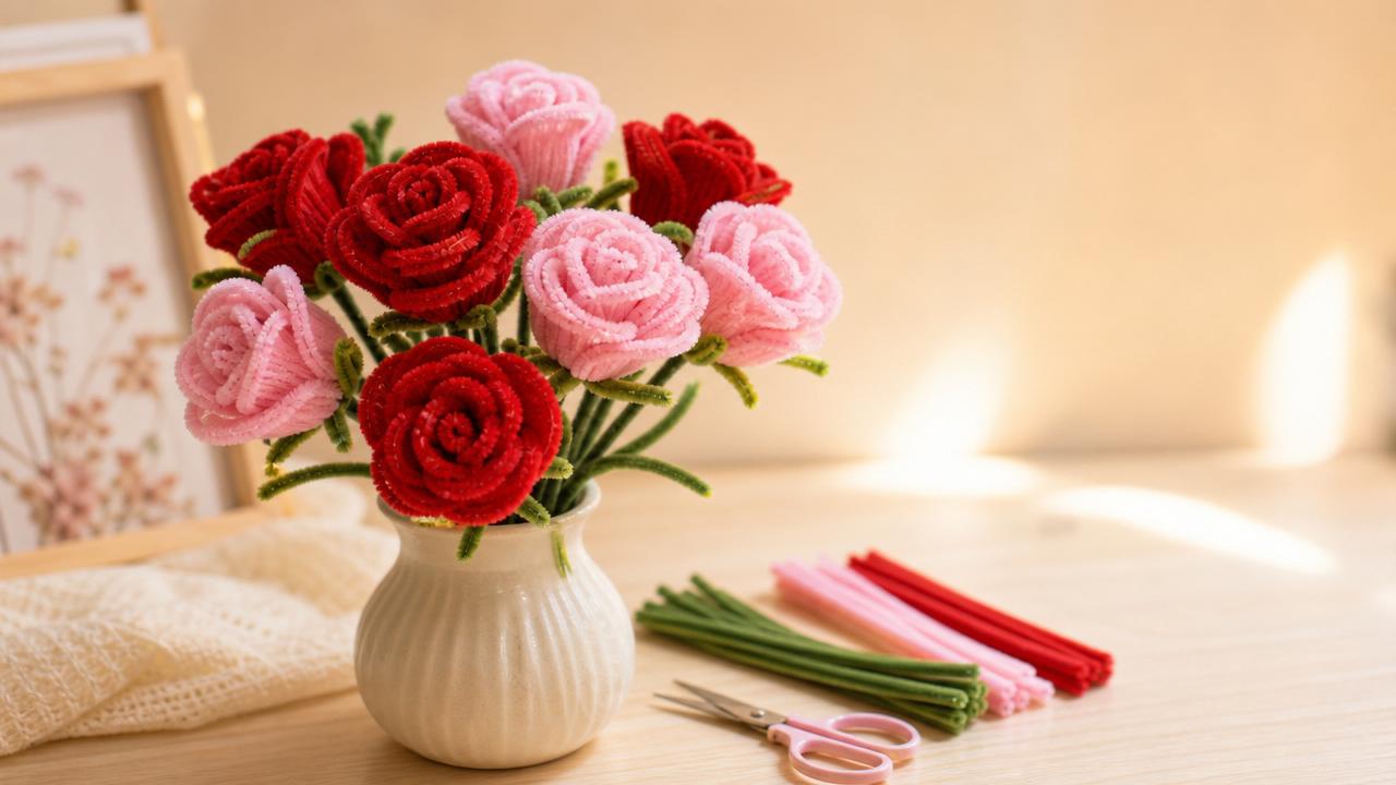 Cómo hacer una rosa de limpiapipas en 5 minutos (Paso a paso)