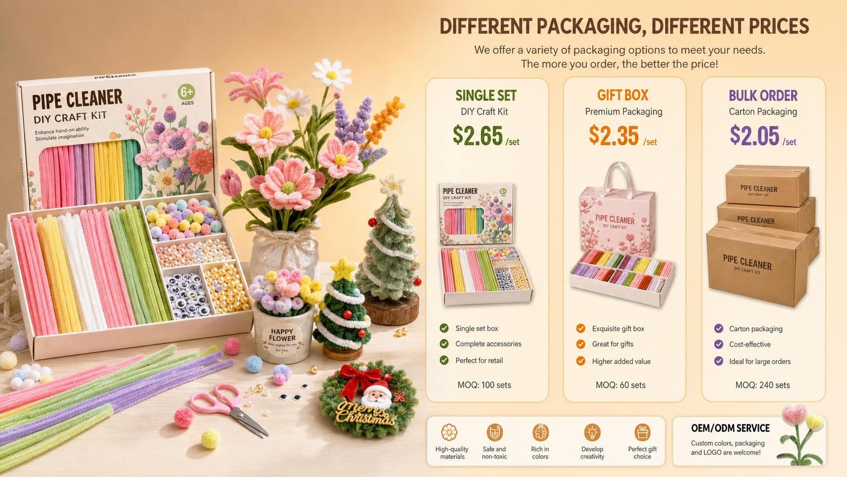 ¿Qué afecta el precio del kit artesanal de limpiapipas? Materiales, embalaje y volumen de pedido ¿Qué afecta el precio del kit artesanal de limpiapipas? Materiales, embalaje y volumen de pedido