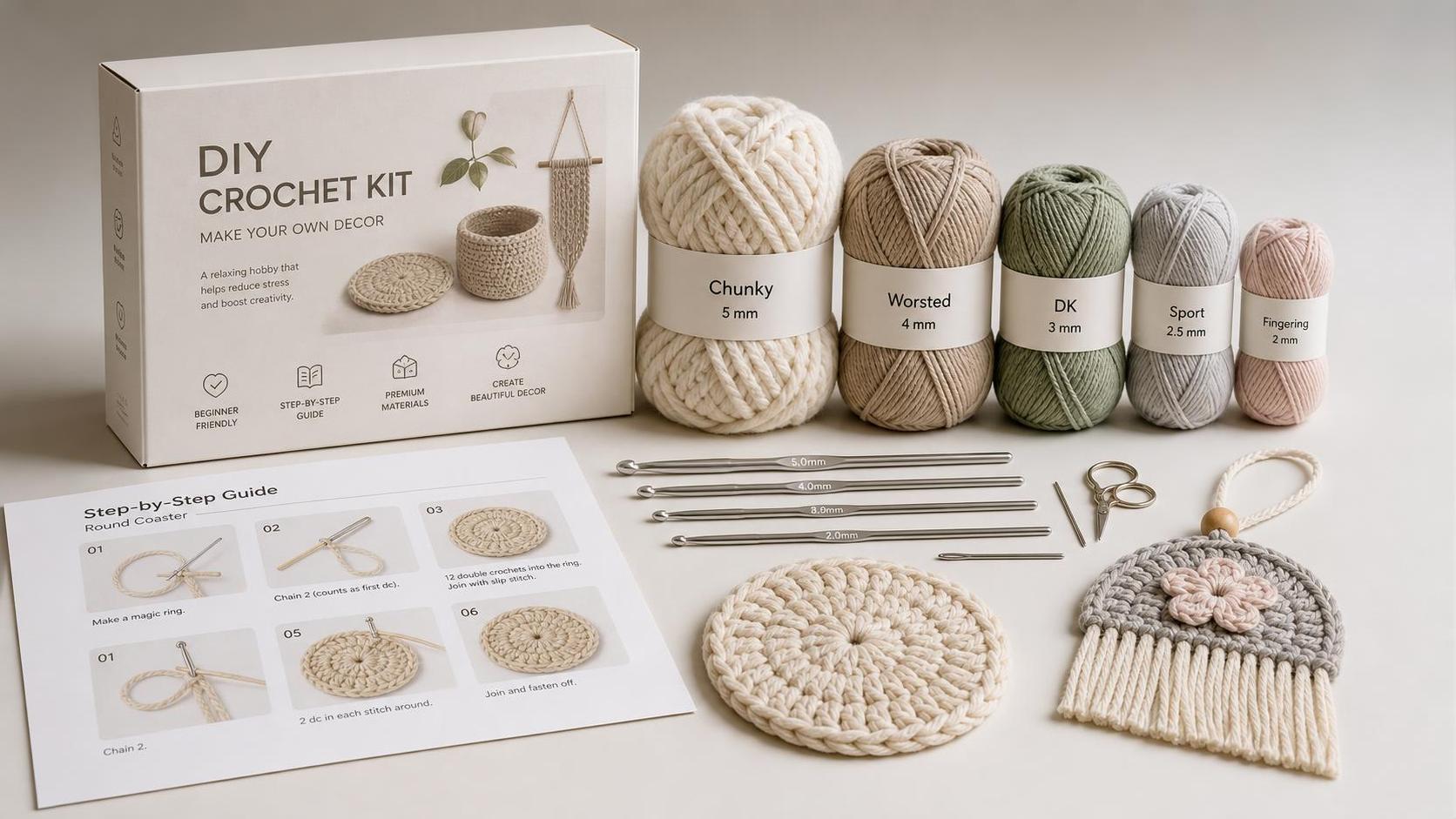 Peso del hilo, tamaño del gancho e instrucciones: cómo evaluar un kit de ganchillo DIY Peso del hilo, tamaño del gancho e instrucciones: cómo evaluar un kit de ganchillo DIY