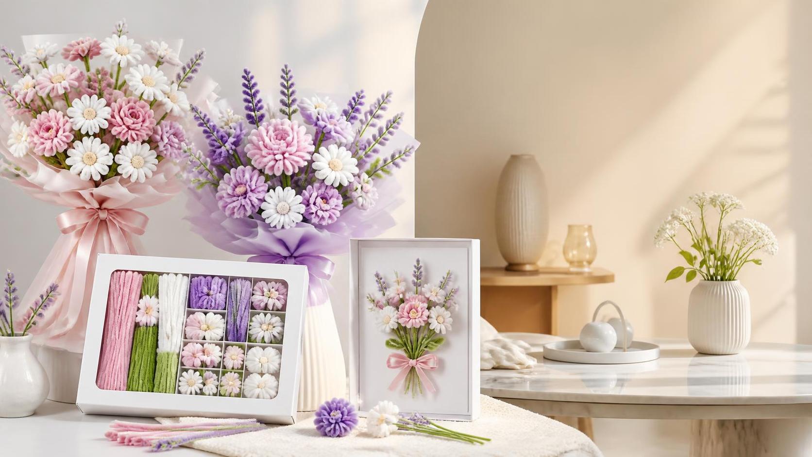 Kits de ramos de flores hechos con limpiapipas