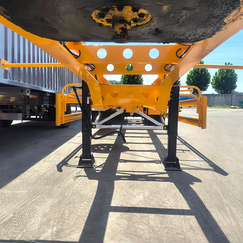 3 axle 20ft skeletal semi trailer landing gear detail showing heavy duty support system