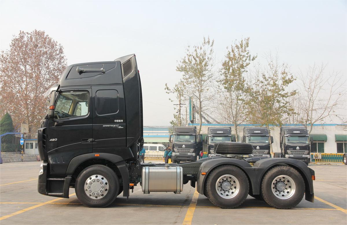 侧视图(Side View) HOWO A7 420HP 6x4 Tractor Truck side view displaying 6x4 drivetrain and long-haul configuration HOWO A7 420HP 6×4 Camión tractor