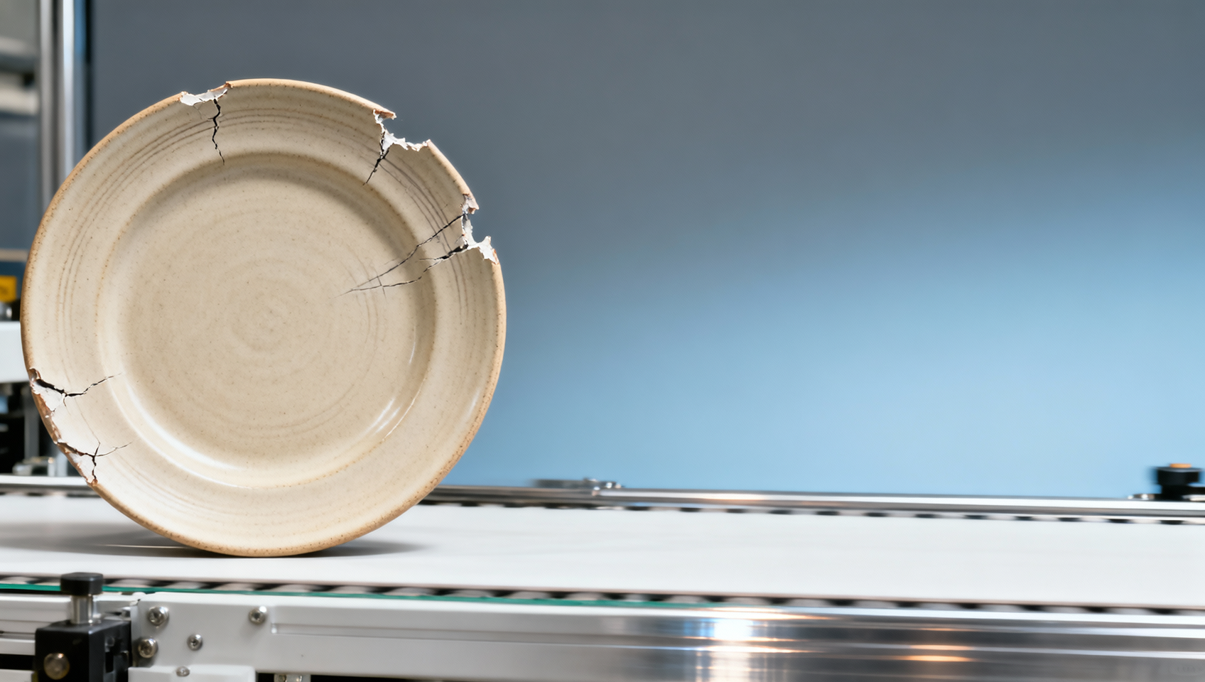 Stoneware plate edges chipping during automated packaging—vibration frequency or corner radius tolerance?