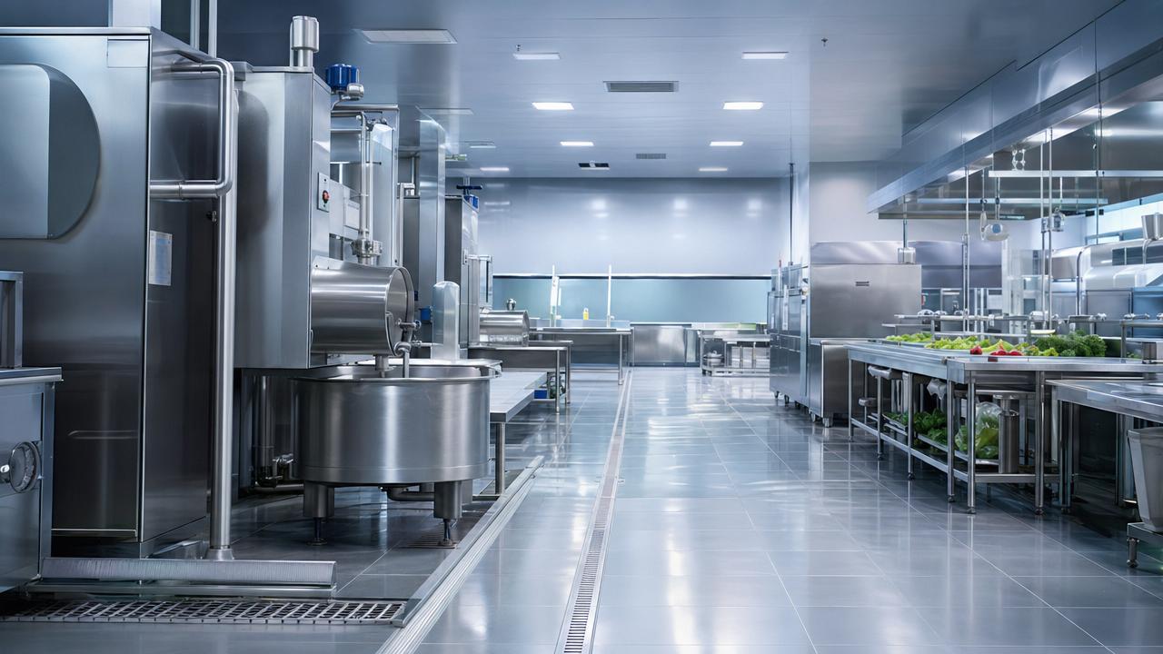 Kitchen design for food processing that cuts cleanup time