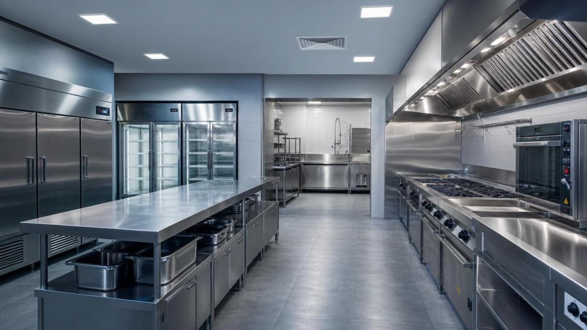 A restaurant kitchen equipment layout that avoids bottlenecks