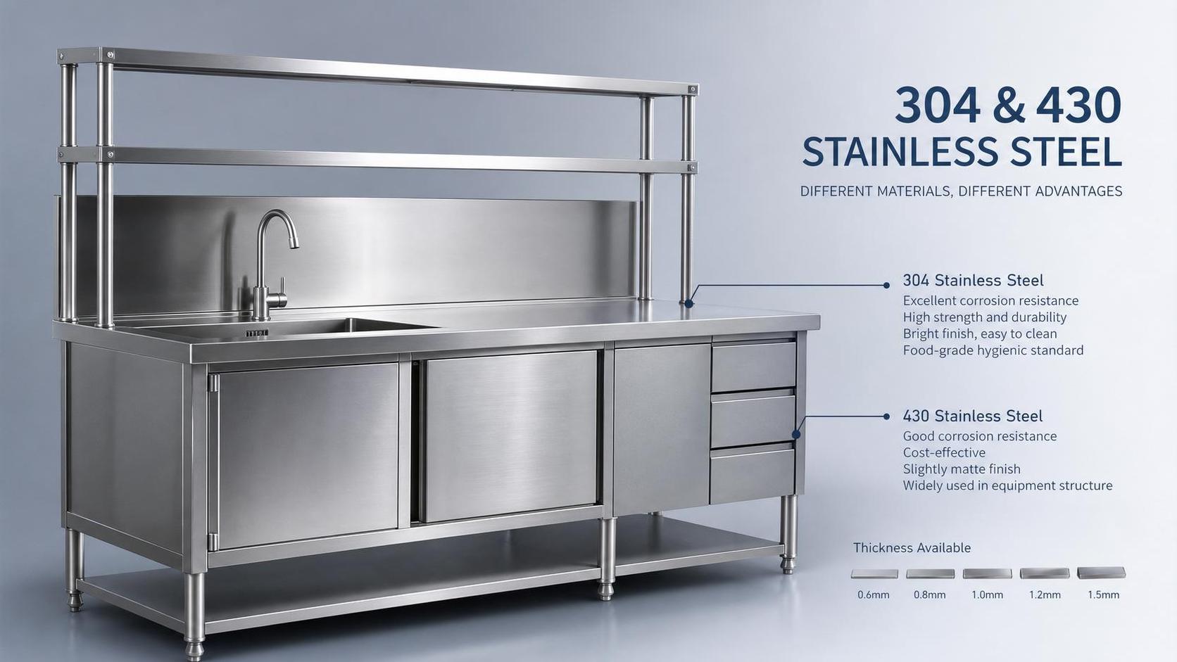 How to Choose Restaurant Kitchen Stainless Steel: 304 vs 430, Gauge, Finish, and Use Cases How to Choose Restaurant Kitchen Stainless Steel: 304 vs 430, Gauge, Finish, and Use Cases