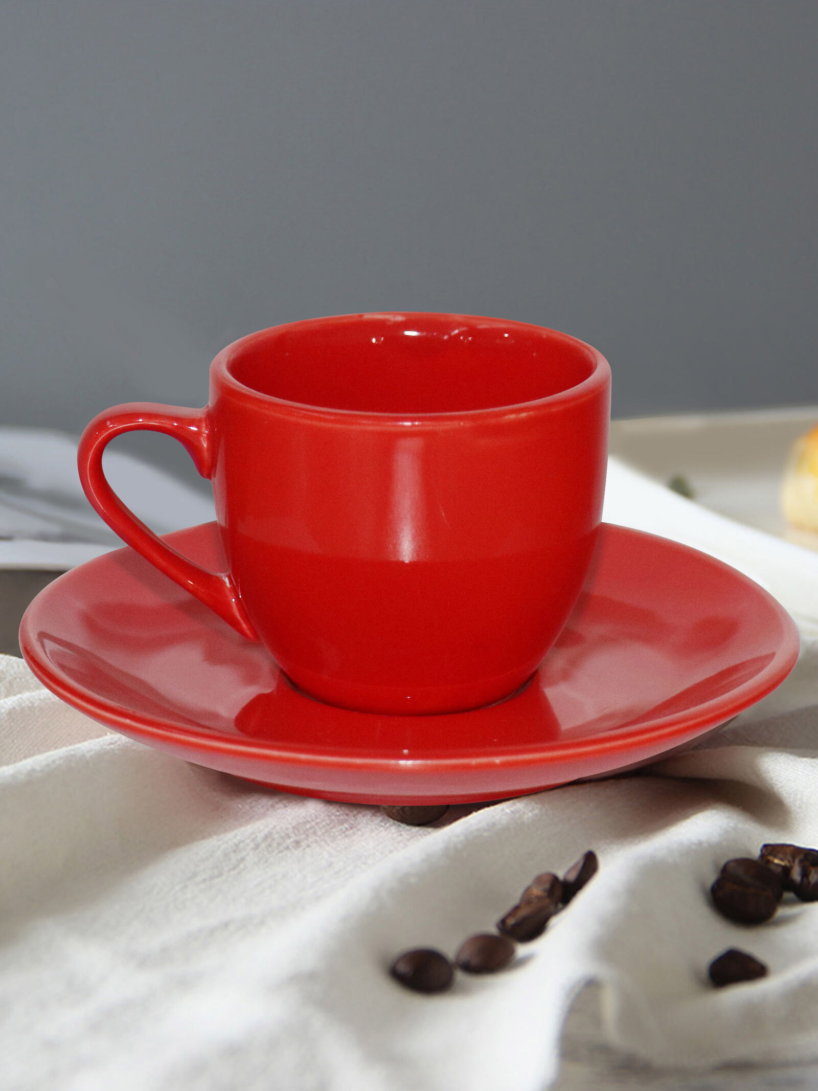 Ceramic Latte Cup and Saucer - 10 oz for Cappuccino,Tea,Cafe Mocha, Set of 3 Warm colors