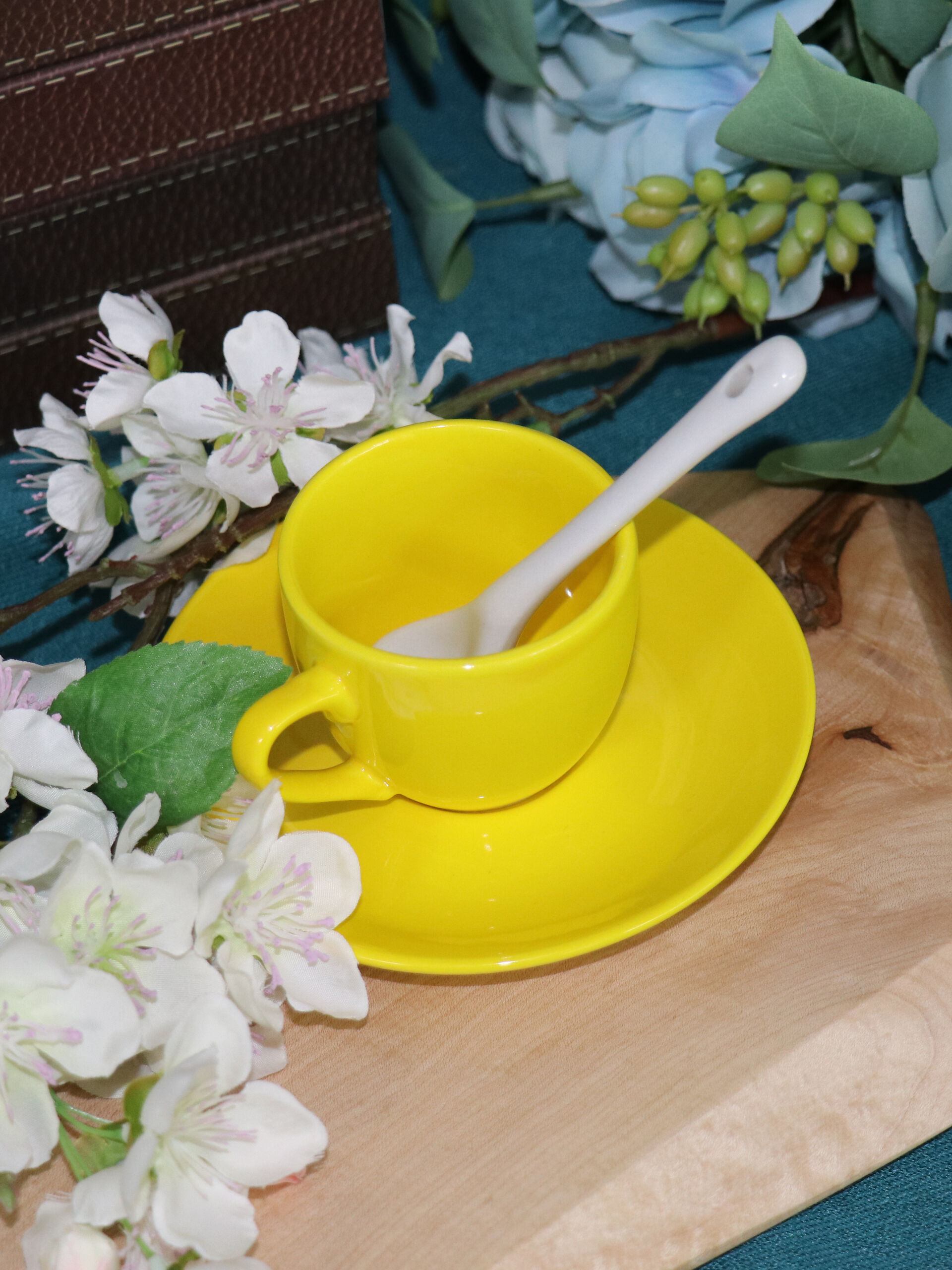 Ceramic Latte Cup and Saucer - 10 oz for Cappuccino,Tea,Cafe Mocha, Set of 3 Warm colors