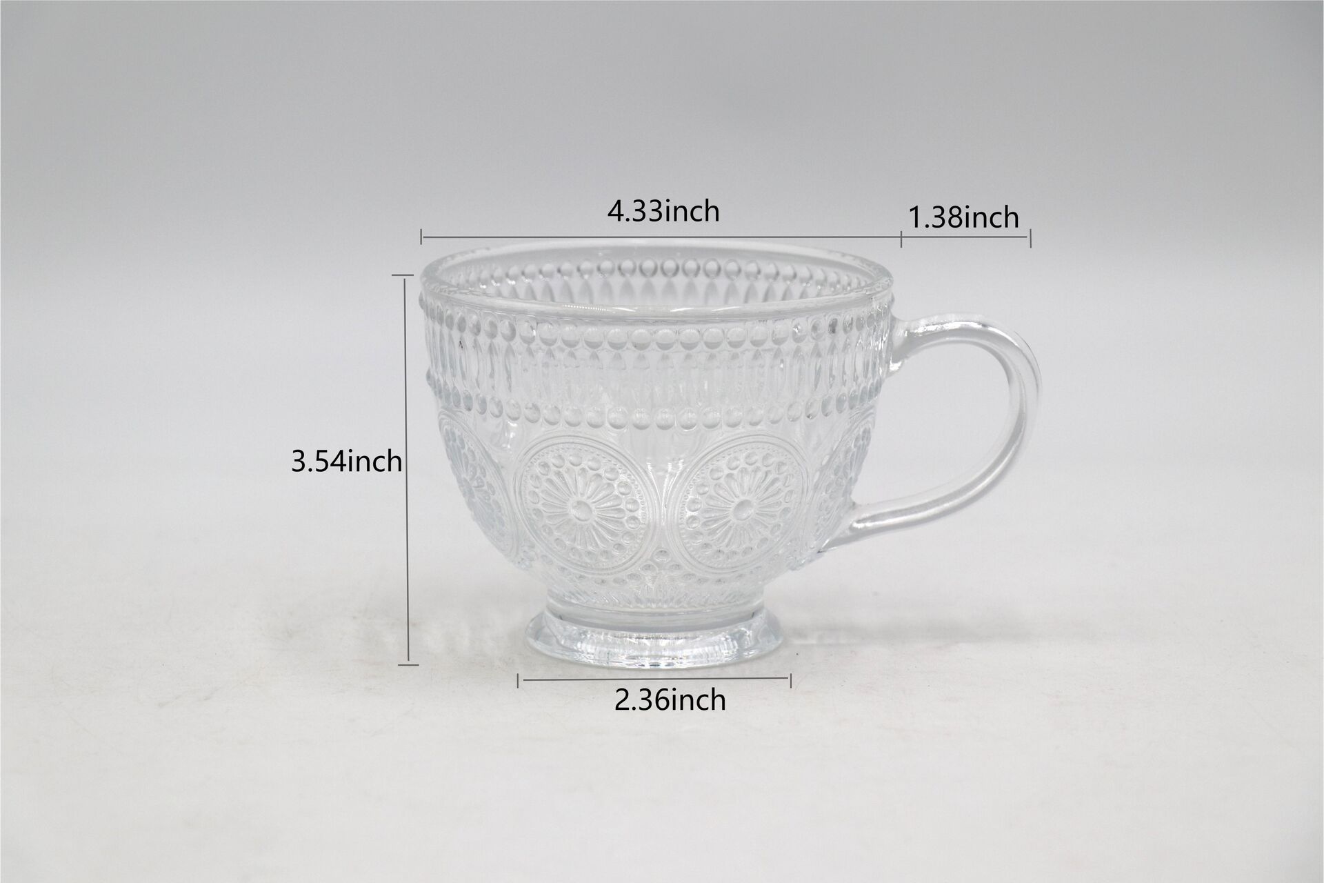 Embossed Drinking Glass Cup, Clear Embossed Breakfast Cups,Lead-free Drinking Glasses with Handle for Cappuccino,Latte,Milk,Hot or Cold Beverages