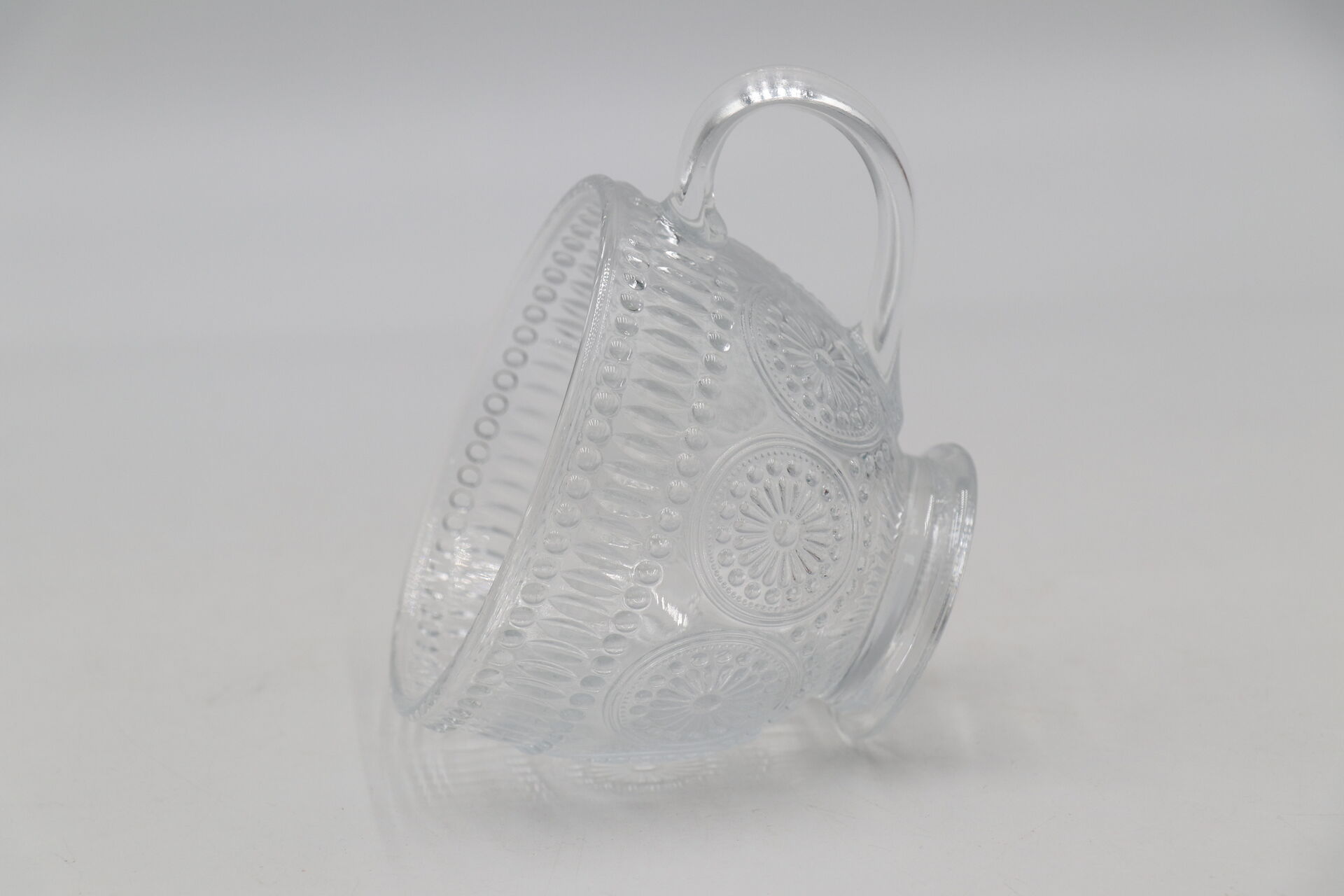 Embossed Drinking Glass Cup, Clear Embossed Breakfast Cups,Lead-free Drinking Glasses with Handle for Cappuccino,Latte,Milk,Hot or Cold Beverages