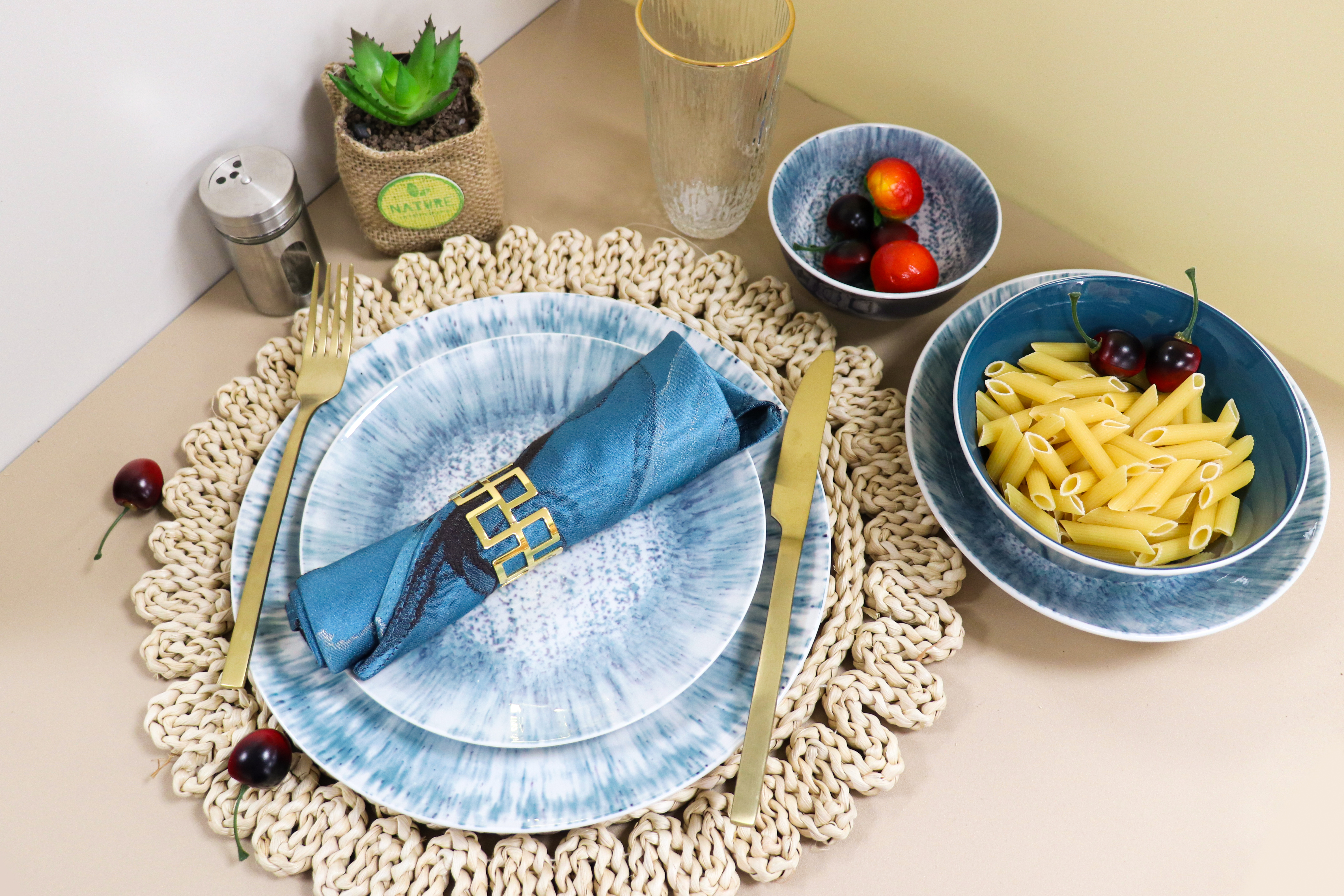 Blue Modern Ceramic Tableware, Kiln Glaze Porcelain Dinnerware Set, Bowl/Plate