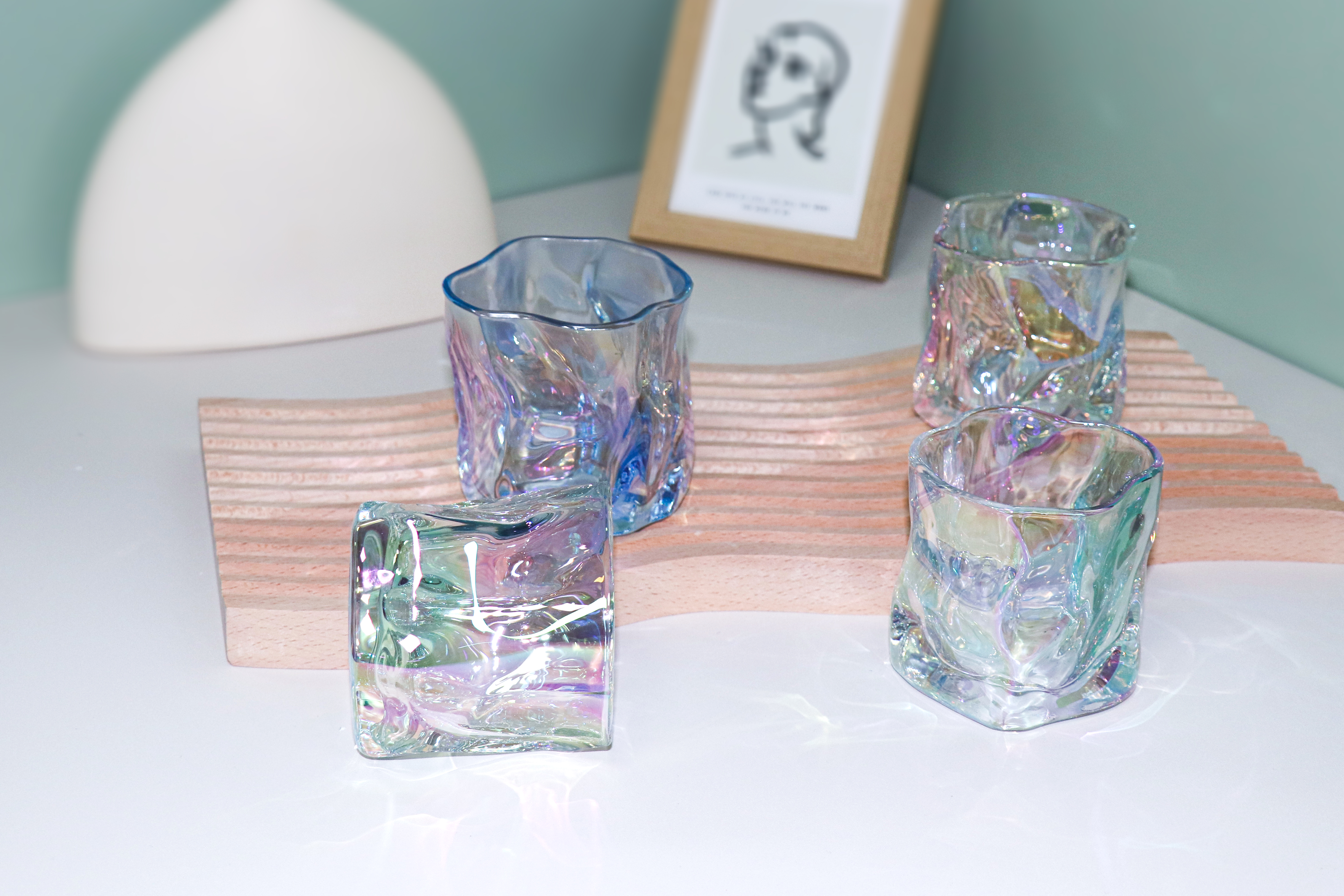 Irregular Drink Glassware Cup , Thickened Glass Electroplating Glass Water Mug for Whiskey, Wine, Beer, Juice, Mojito and Cocktail