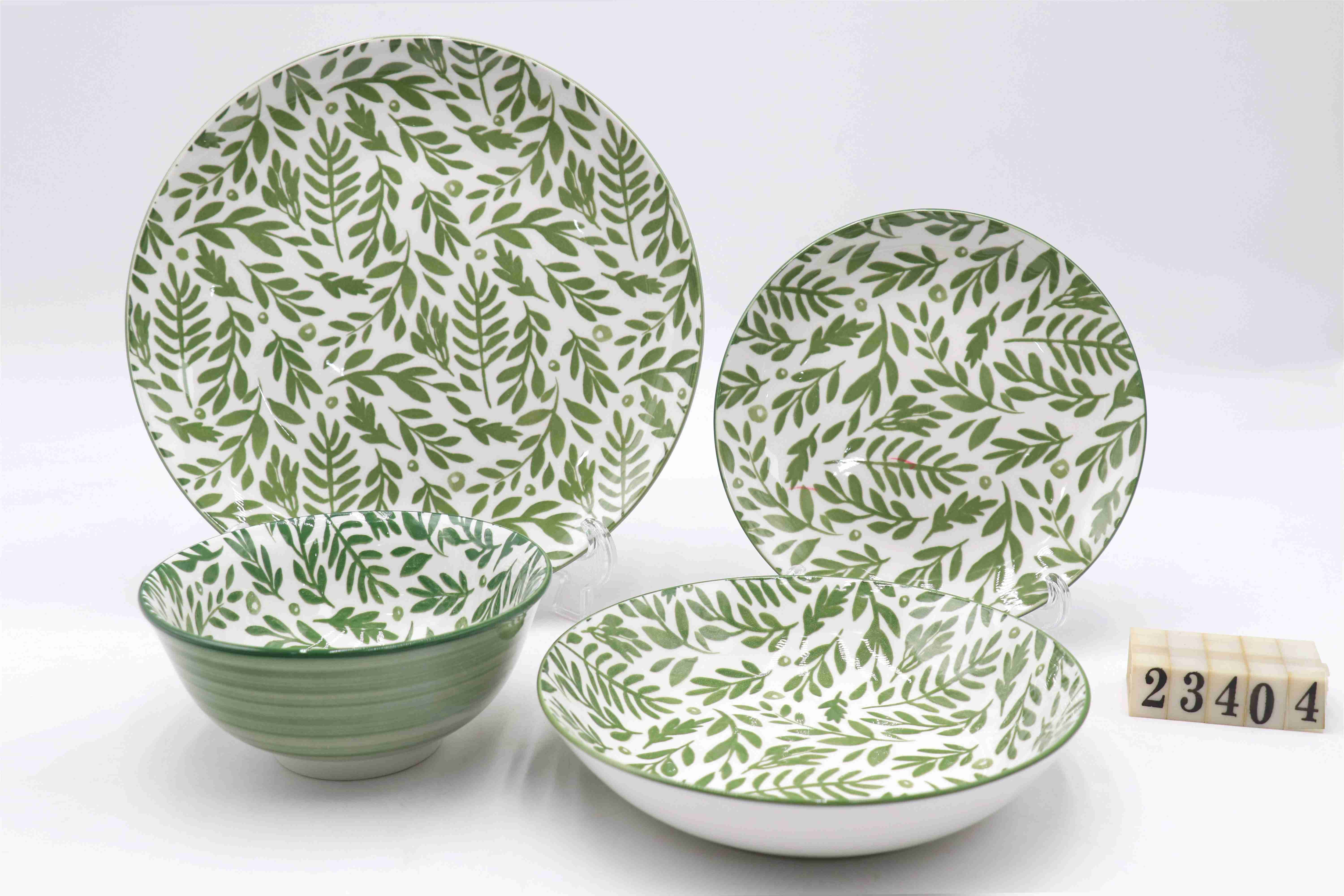 Natural Design Ceramic Dinnerware Set, White Porcelain with Leaves Pattern Tableware, Bowl/Plate