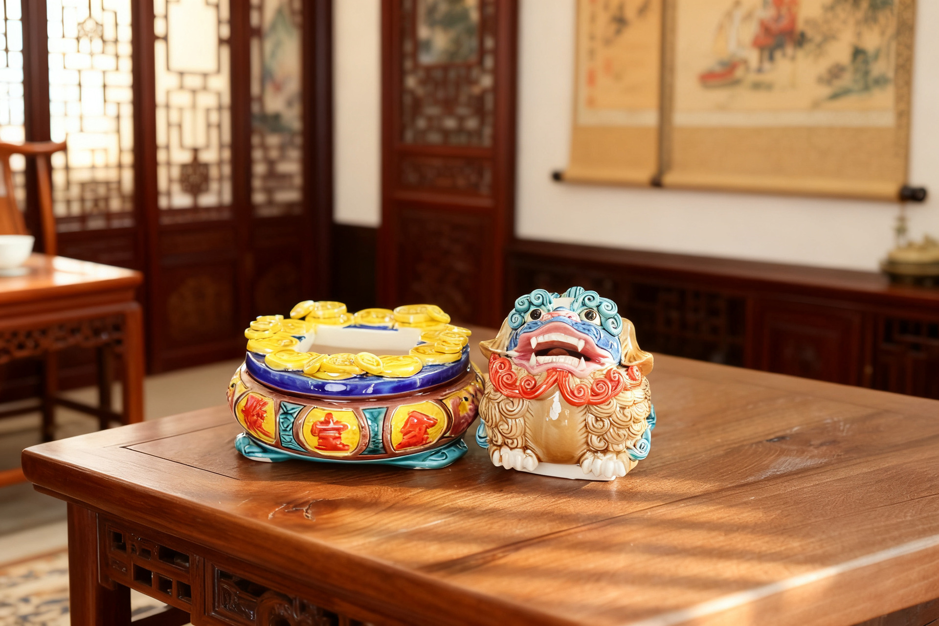 Fortune-Gathering Lion on Wealth Basin