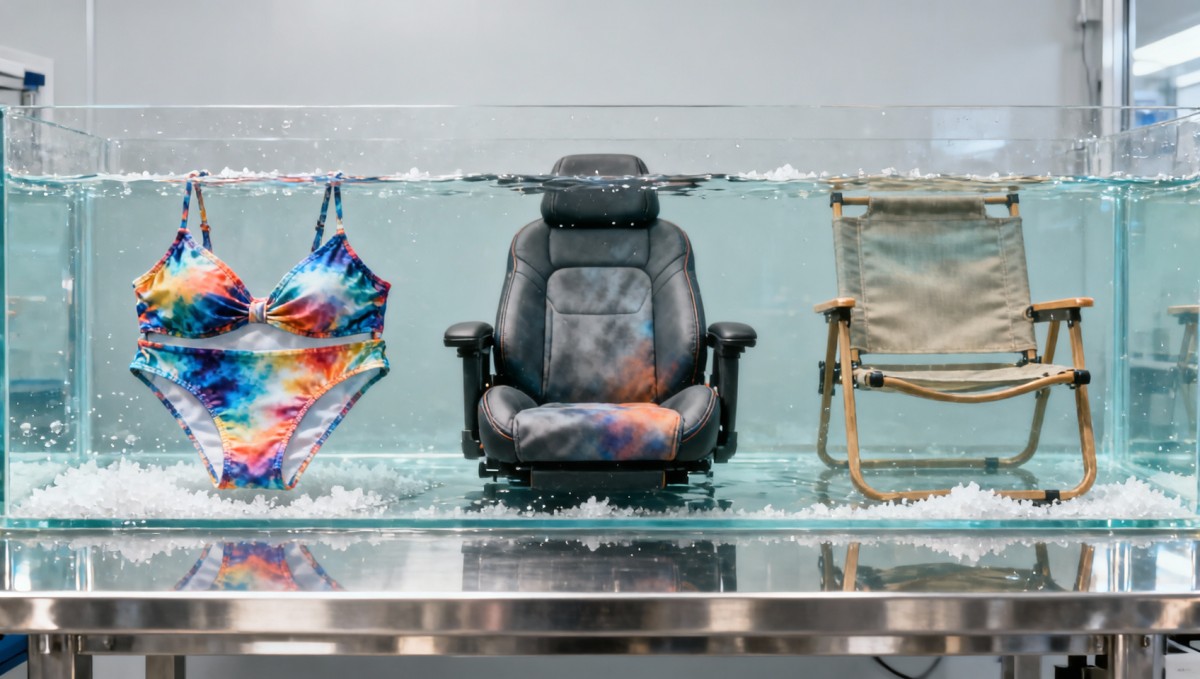 Swimwear manufacturers switched to digital textile printing — but color bleed worsens in saltwater immersion tests