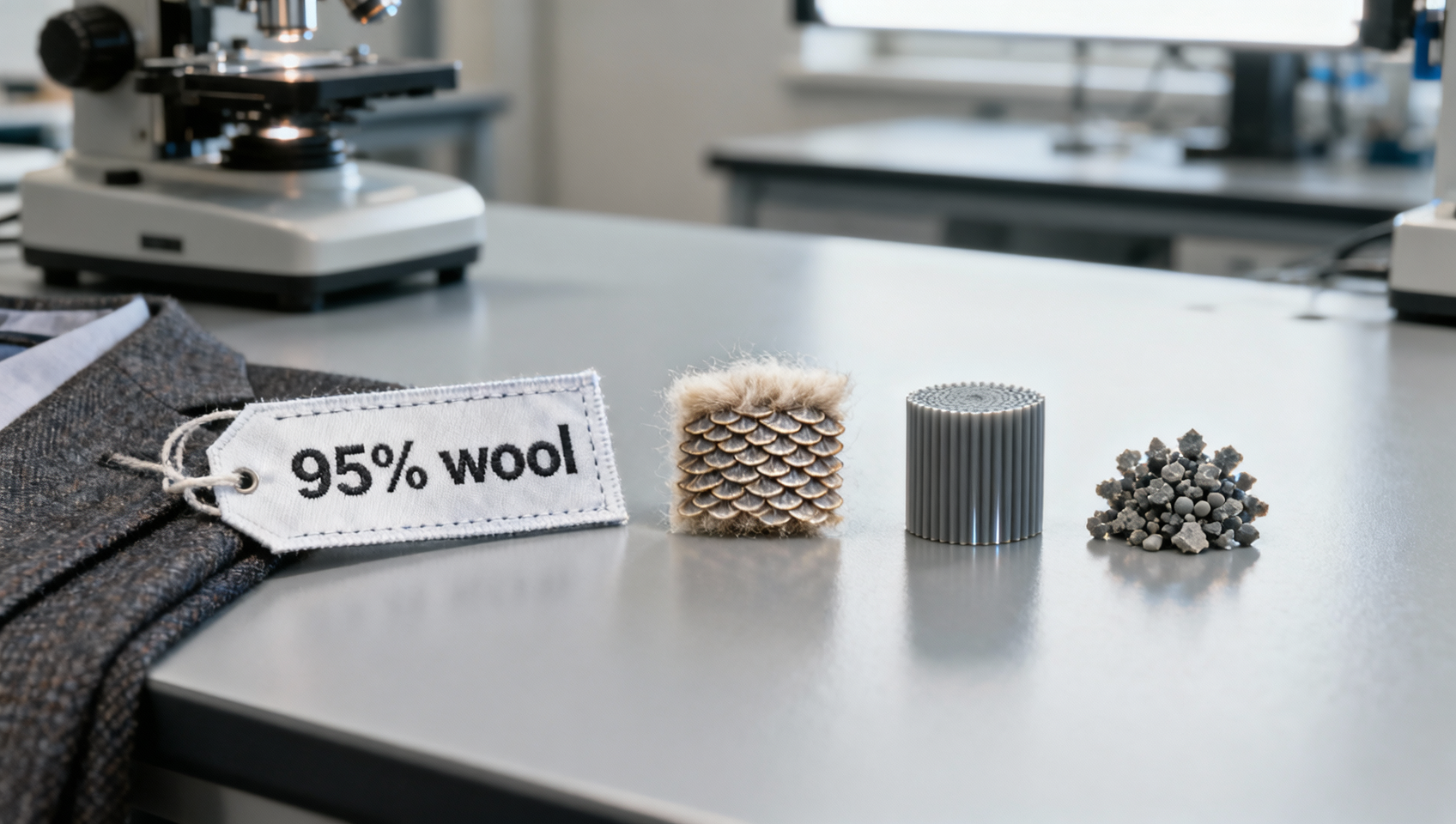 Formal wear labels listing '95% wool' — why the missing 5% matters more than you think