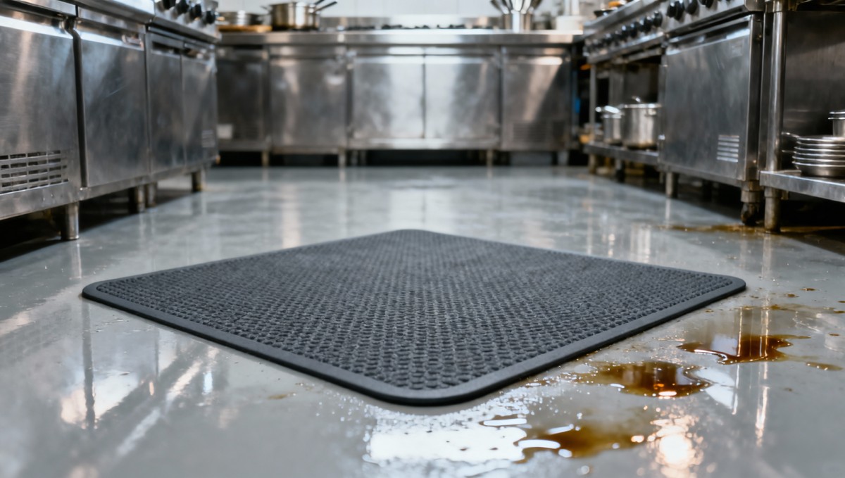 Do floor mats really reduce slip-and-fall incidents in commercial kitchens?