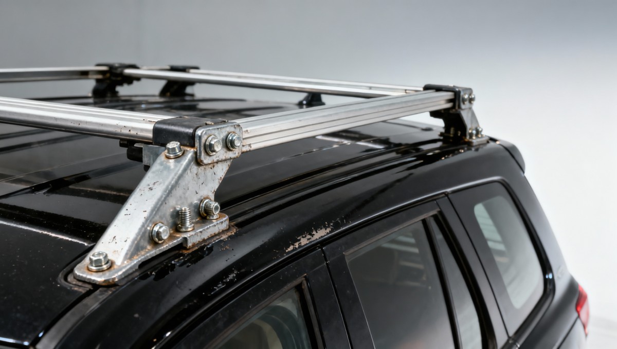 Roof racks bolted to factory-installed rails — yet cause paint chipping and rail deformation over time Roof racks bolted to factory-installed rails — yet cause paint chipping and rail deformation over time
