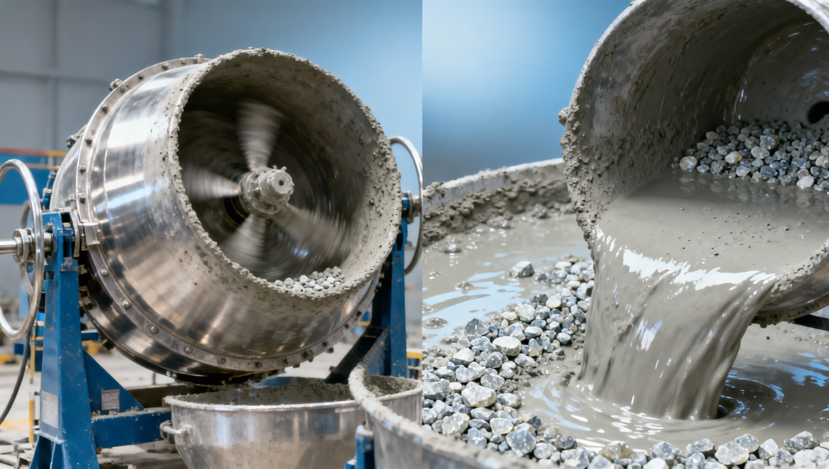 Self leveling concrete compound separating in the bucket—mixing speed vs. aggregate suspension