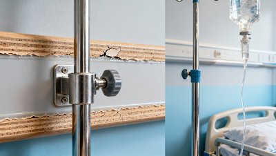 Hospital furniture laminates peeling near IV pole mounts—adhesive choice or thermal cycling?