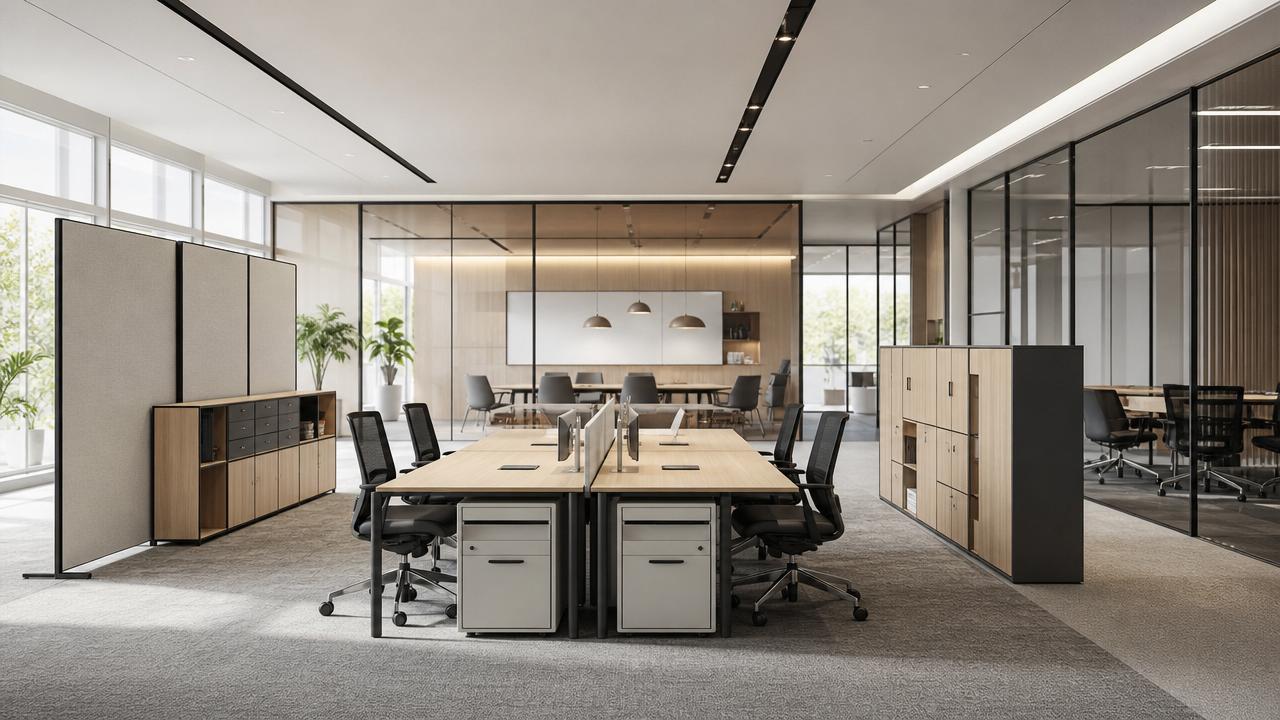 Modern office furniture trends now favor flexibility over size