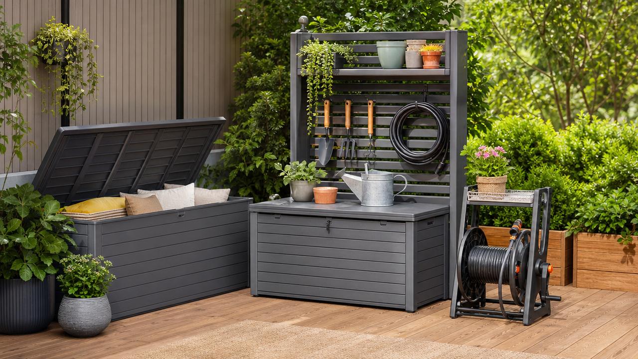 Outdoor garden supplies sell better when storage is part of the plan