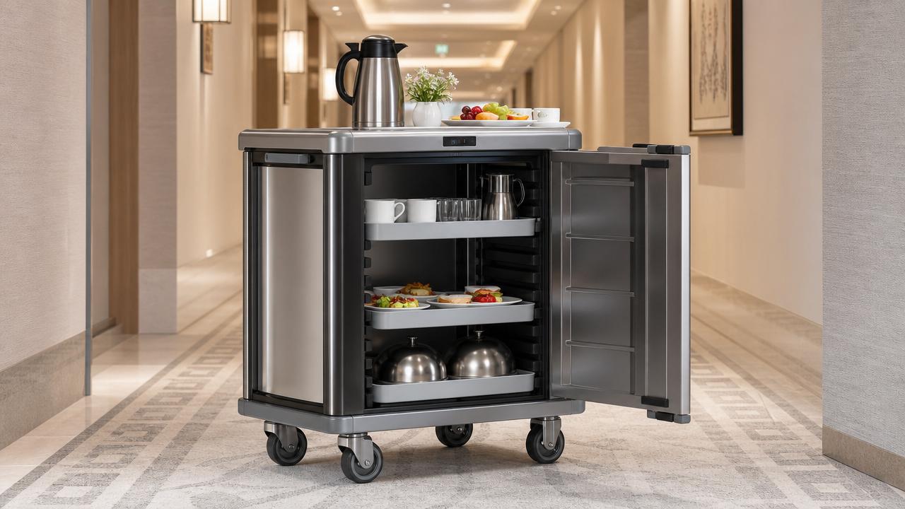 What makes hotel room service carts easier to clean