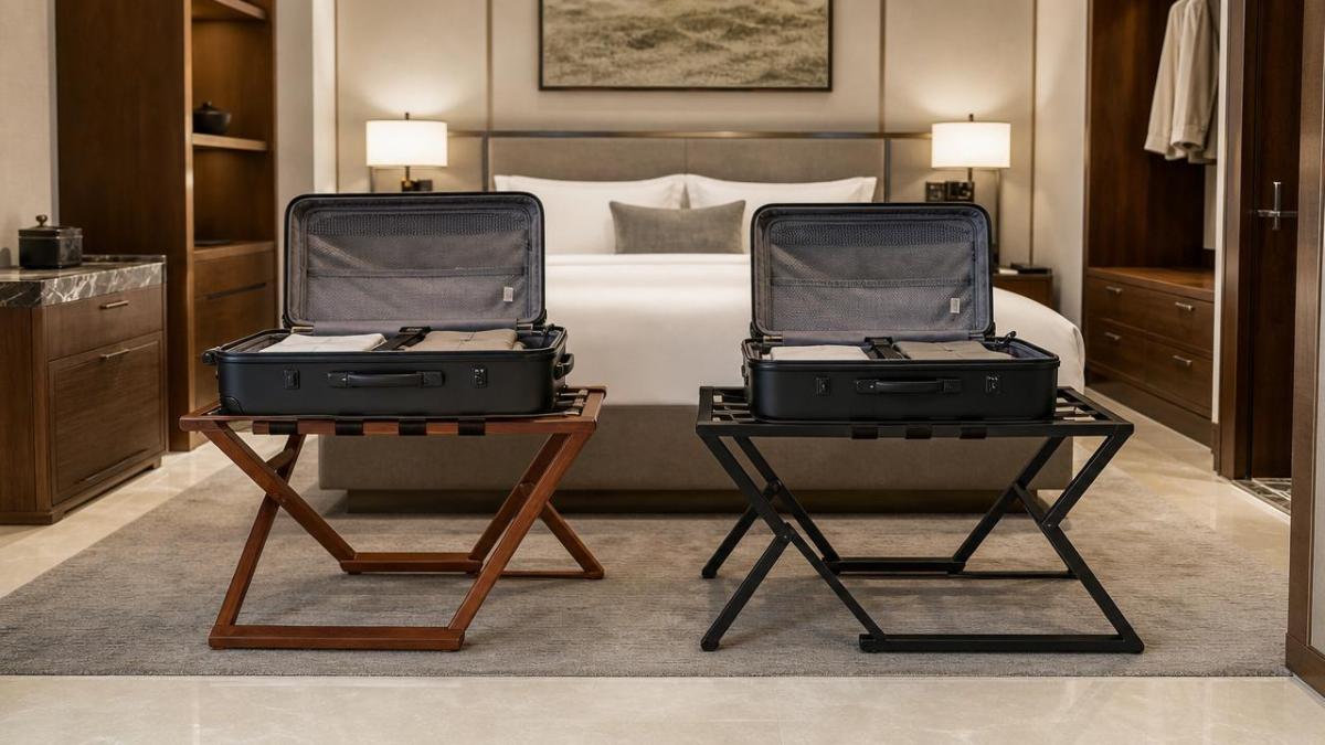 Hotel luggage racks: wood or metal for daily use?